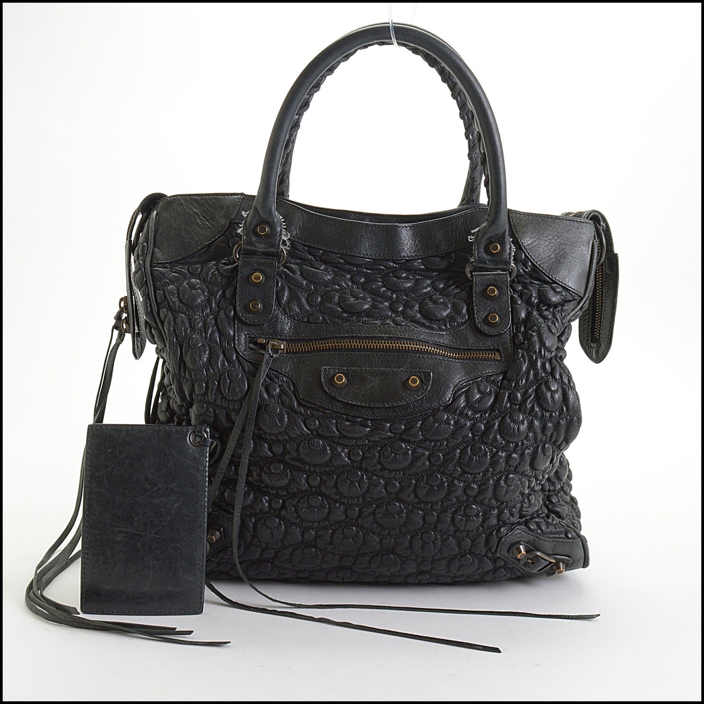 RDC14395 Authentic BALENCIAGA Black Smock Quilted Leather Morning Bag