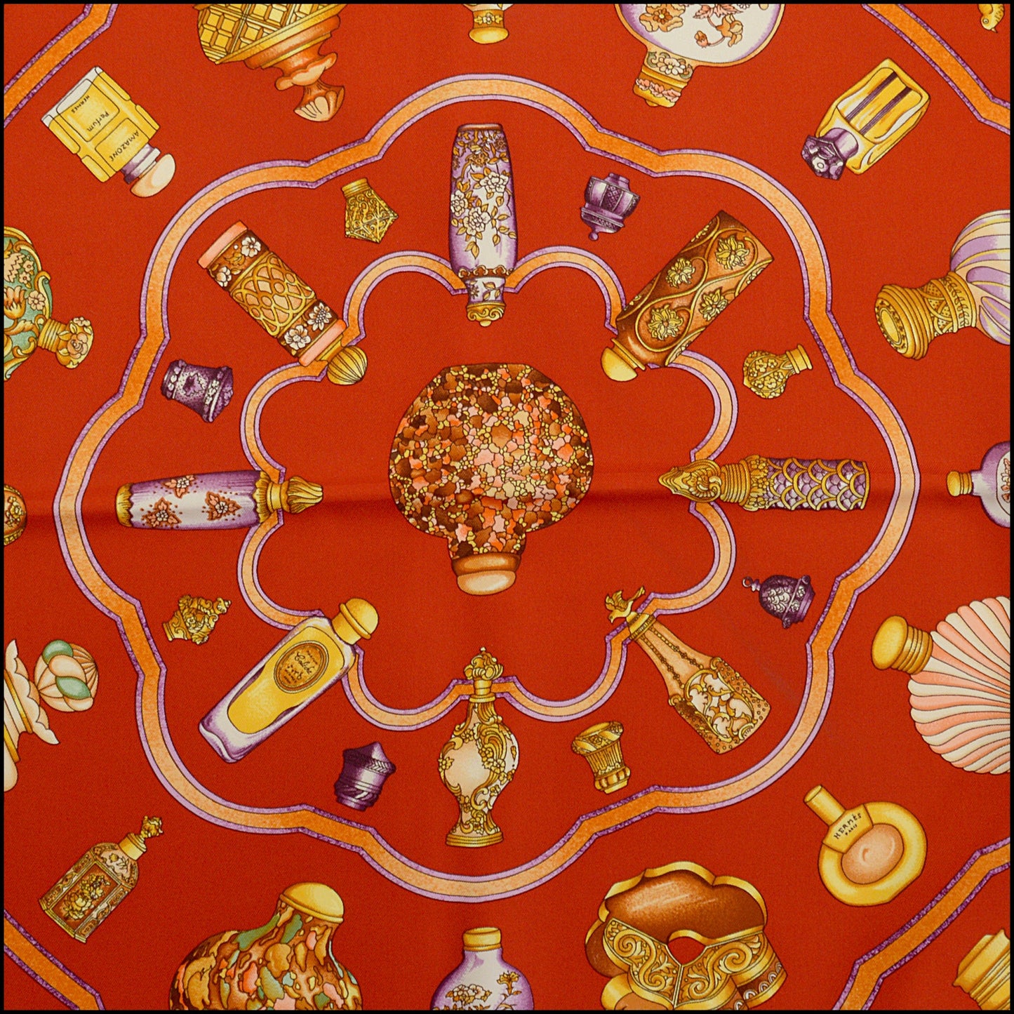 RDC14900 HERMES Rouge "Qu'importe le Flacon" 90 Silk Scarf