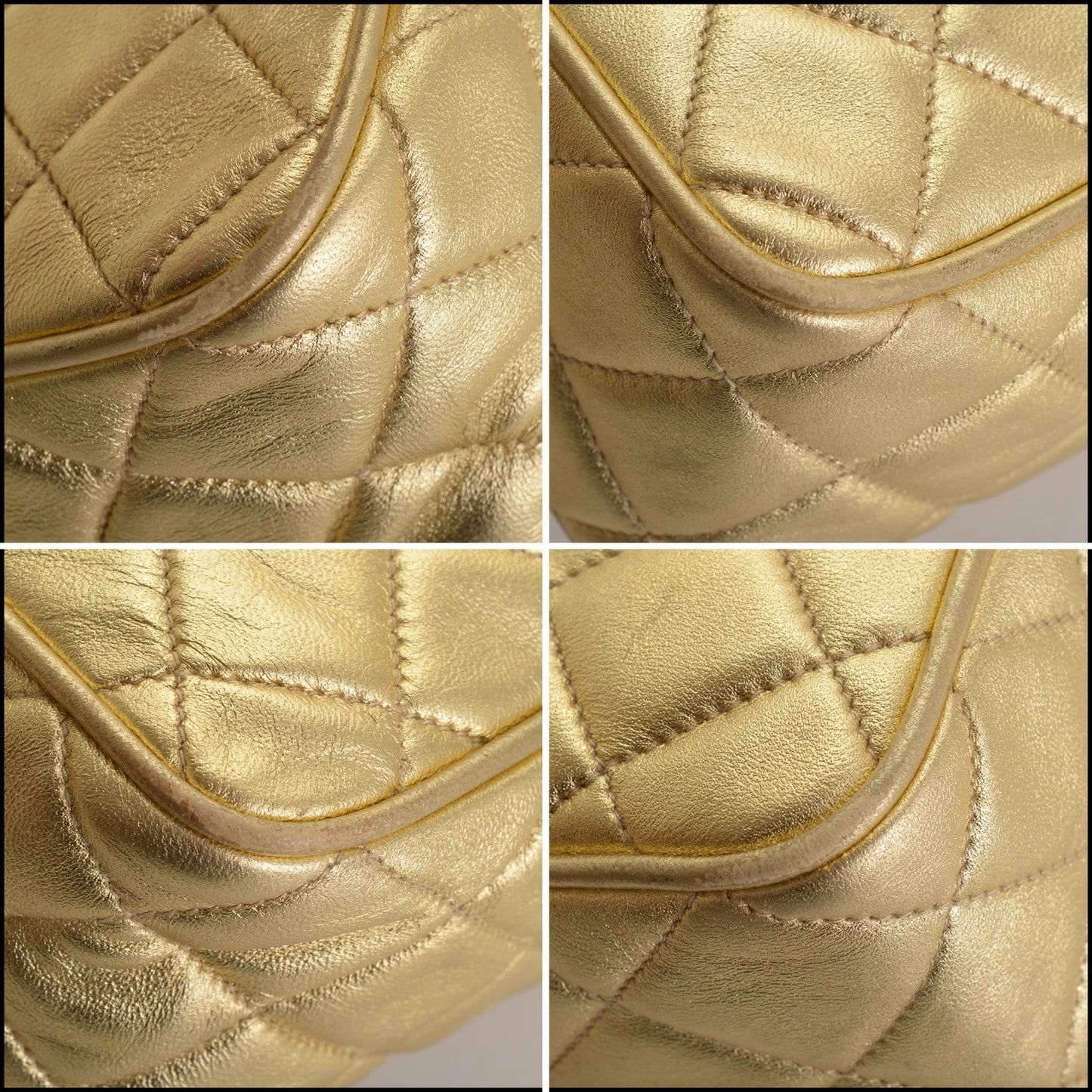RDC14625 CHANEL Vintage '89-'91 Gold Lambskin Diamond CC Quilted Small Camera Bag