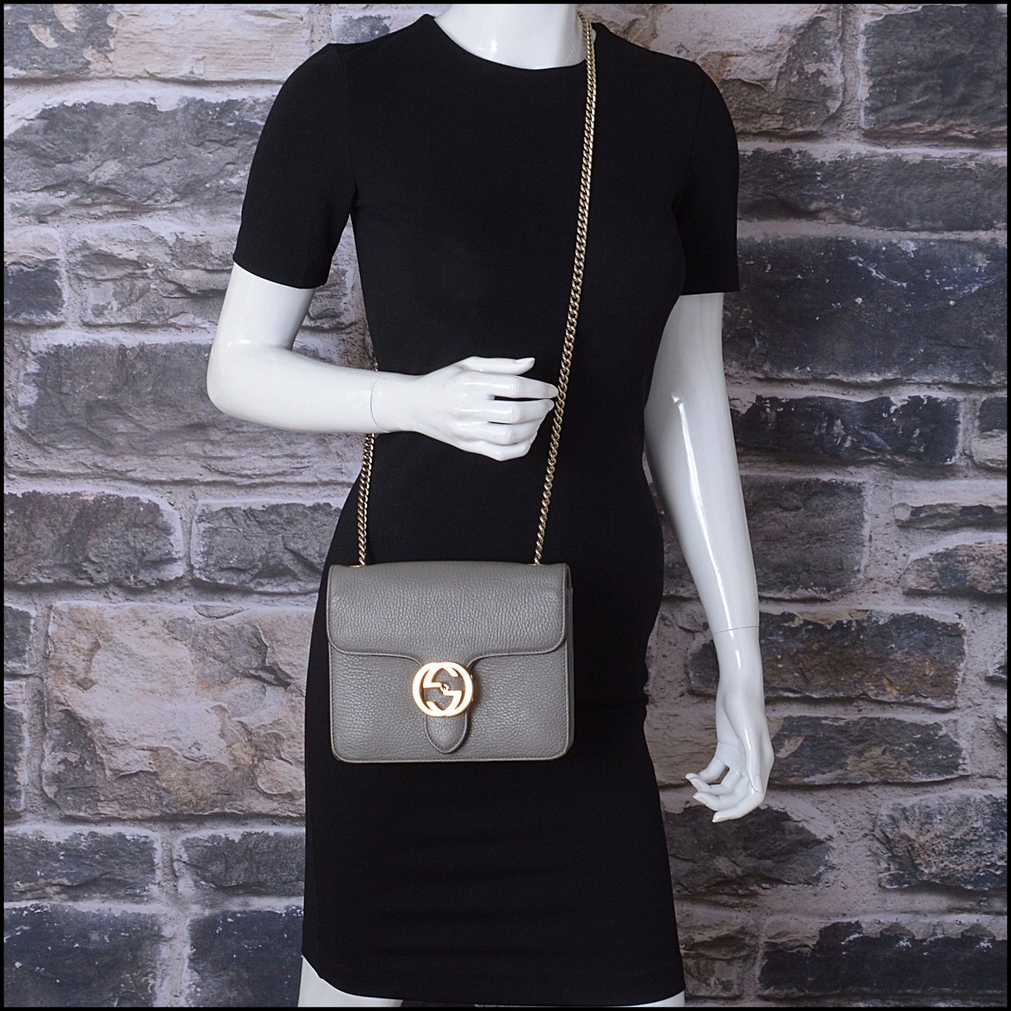 RDC14622 GUCCI Grey Calfskin Interlocking G Small Crossbody Bag