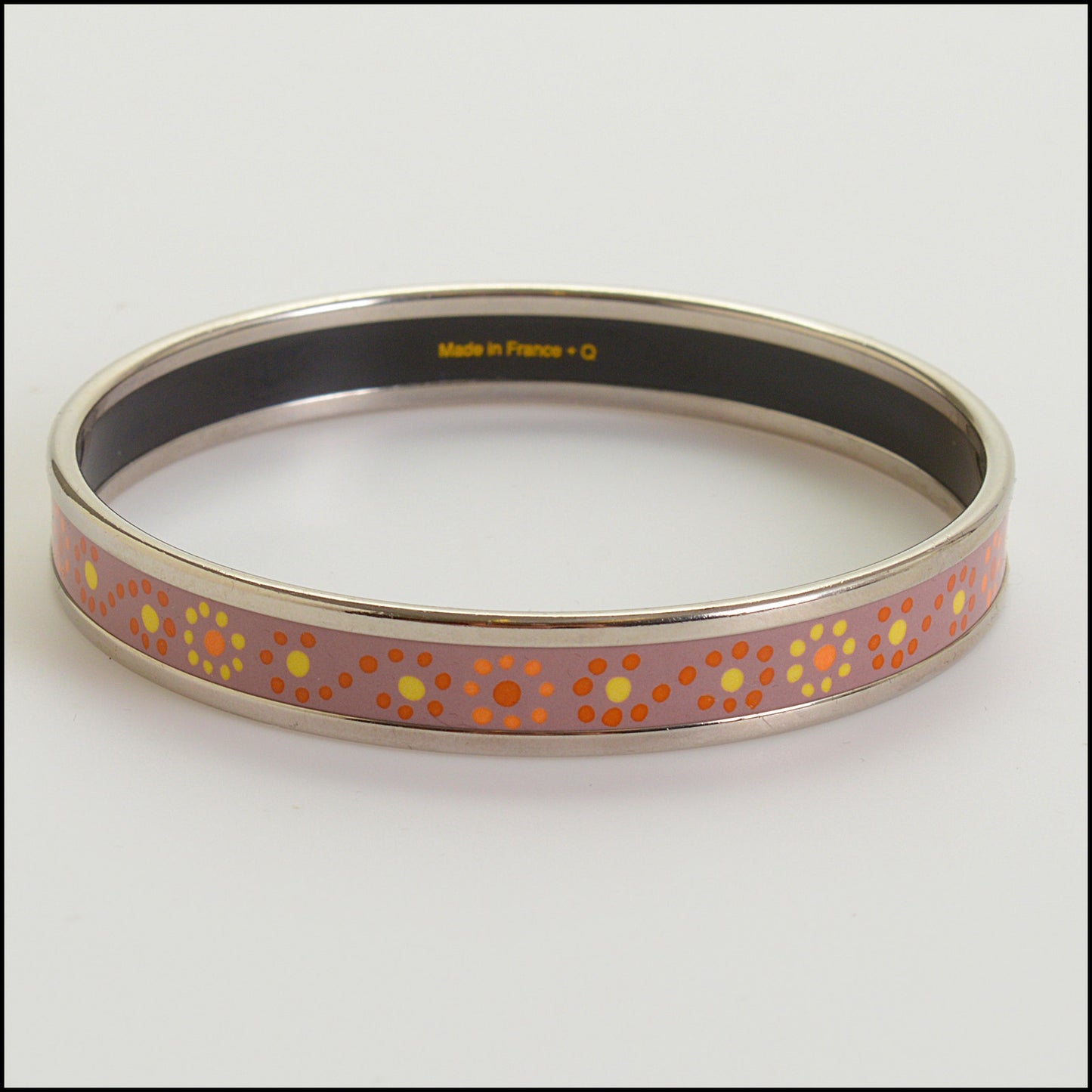 RDC14699 HERMES Mauve Palladium Narrow Printed Enamel Bangle Size XS