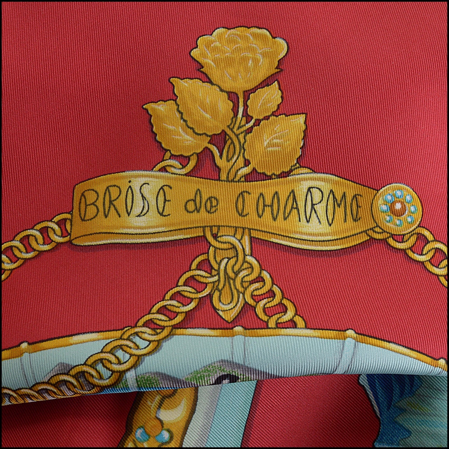 RDC14792 HERMES Red "Brise de Charme" Fans Silk Scarf 90 cm
