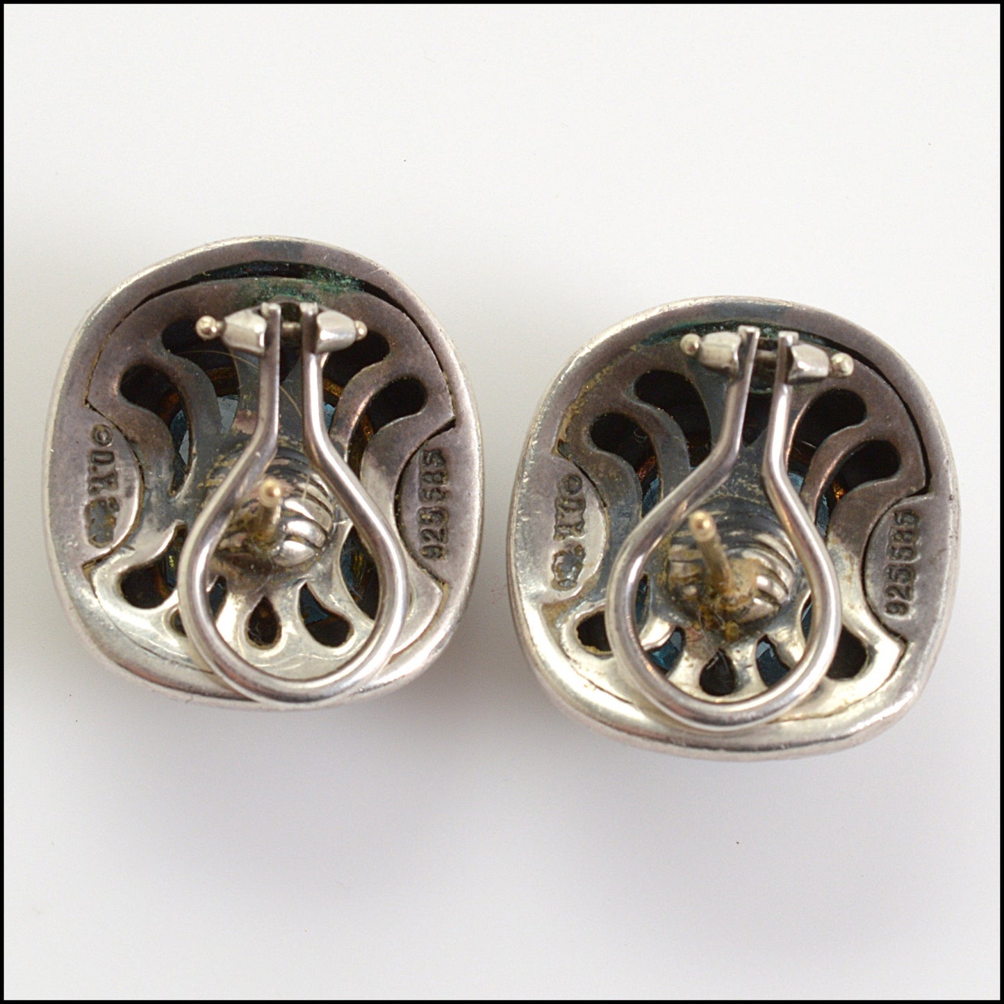RDC14727 David Yurman Blue Topaz Sterling Silver & 18k Gold Albion Cable Omega-Post Earrings