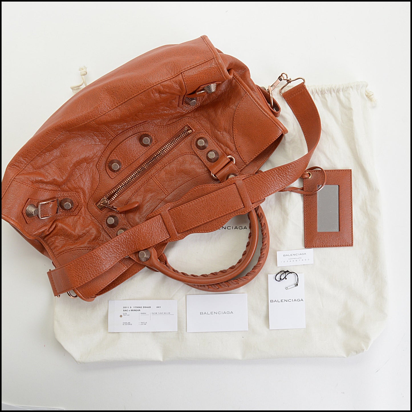 RDC14350 Authentic BALENCIAGA '11 Orange Lambskin Rose Giant HW Part Time Bag