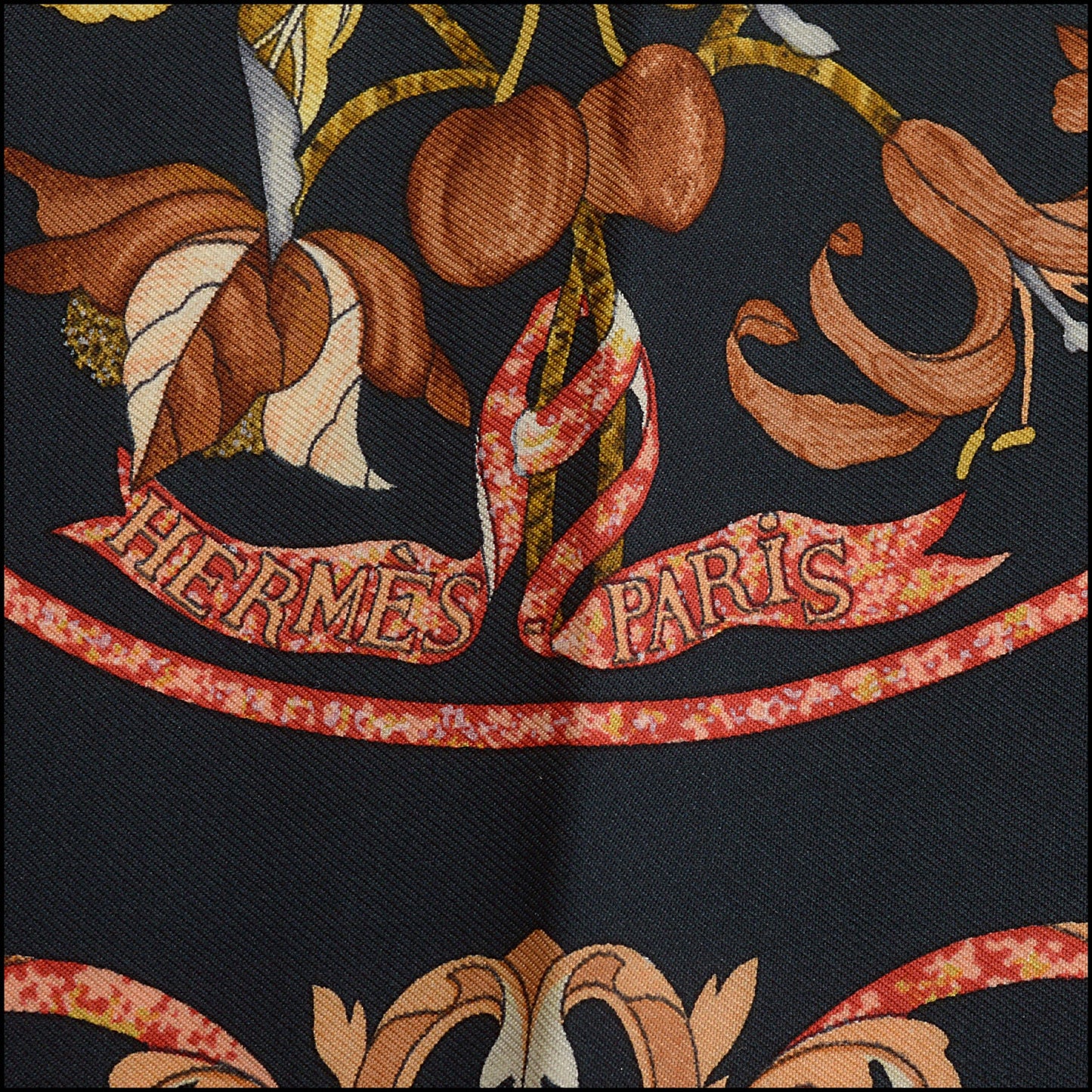 RDC14885 HERMES Black/Brown/Multi "Pierres d'Orient" 90cm Scarf