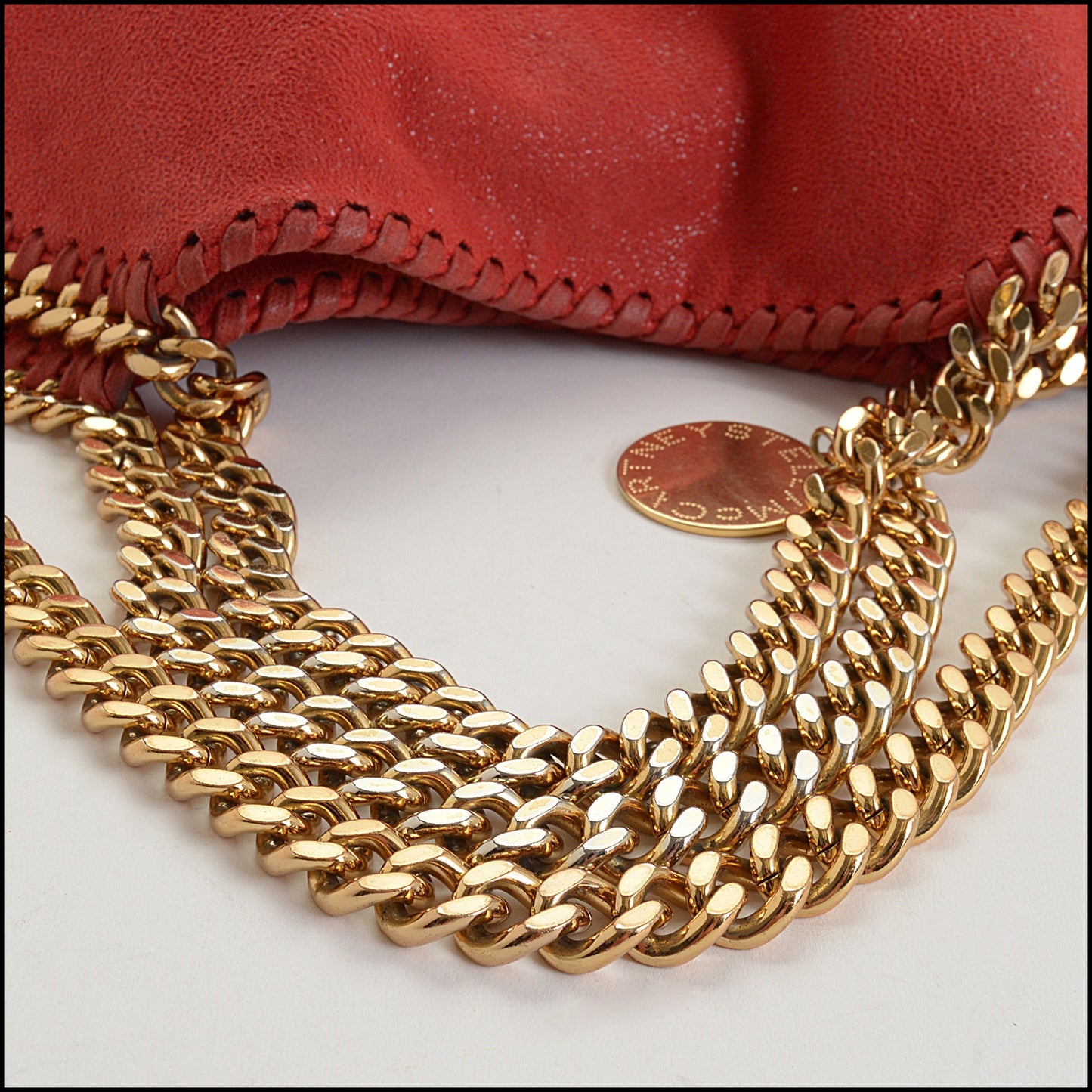 RDC14651 STELLA MCCARTNEY Red Faux Brushed-Leather Falabella Medium Shoulder Bag