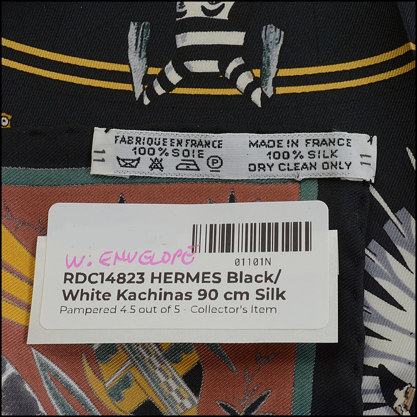 RDC14823 HERMES Black/White Kachinas 90 cm Silk Scarf Kermit Oliver