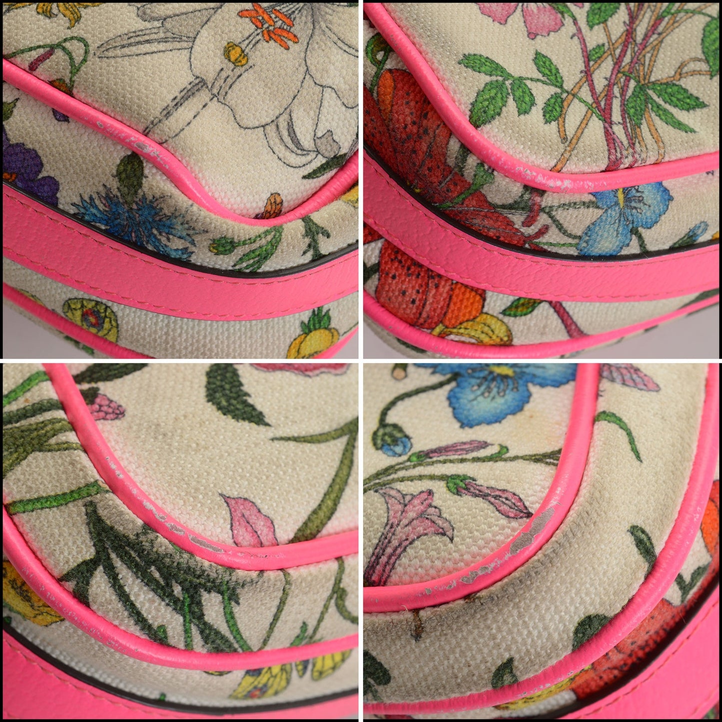 RDC14494 Gucci Fluorescent Pink Floral Canvas Crossbody Bag