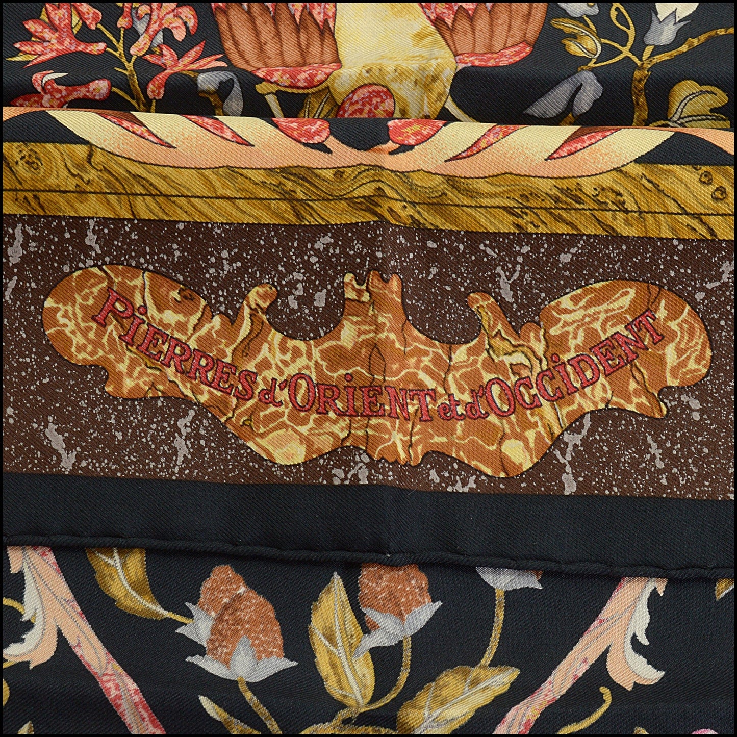 RDC14885 HERMES Black/Brown/Multi "Pierres d'Orient" 90cm Scarf