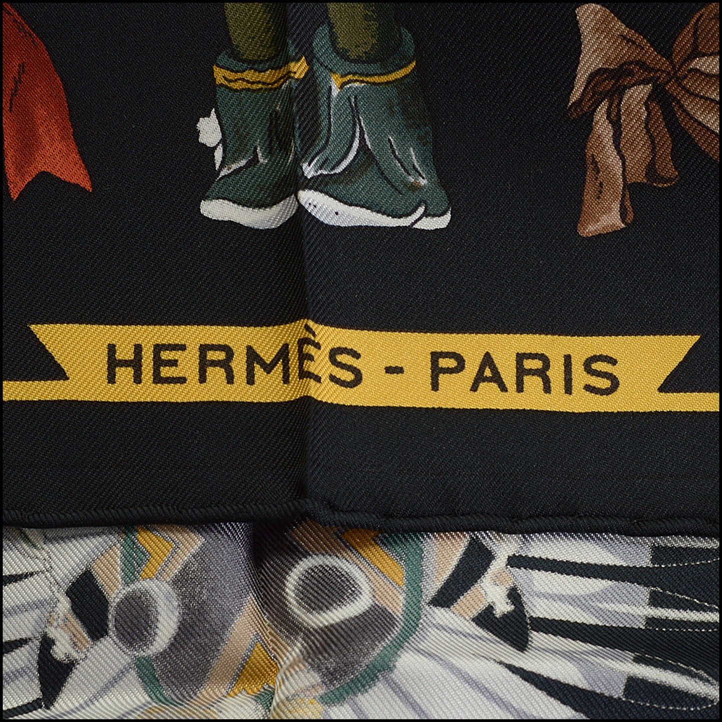 RDC14823 HERMES Black/White Kachinas 90 cm Silk Scarf Kermit Oliver