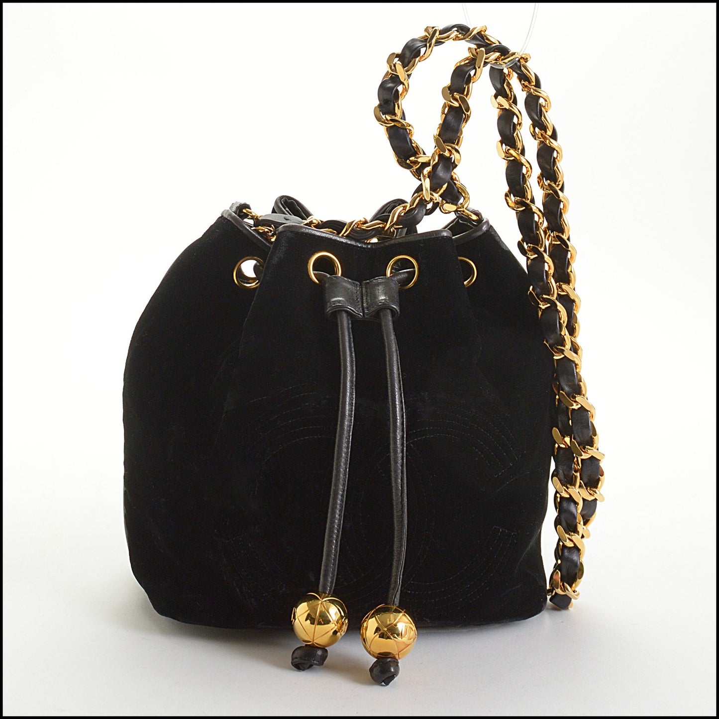 RDC14624 CHANEL Vintage '91-'94 Black Velvet CC Drawstring Small Bucket Bag