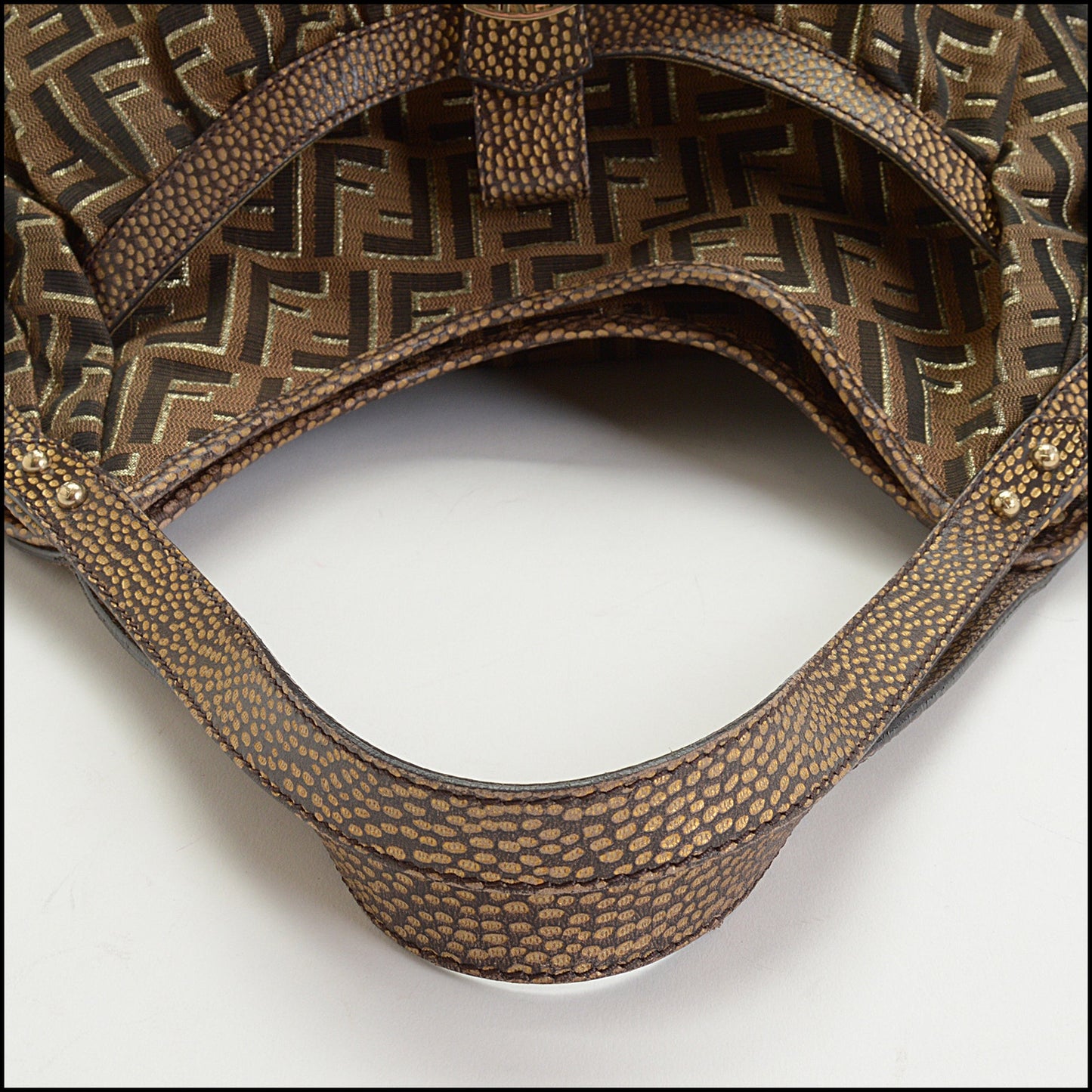 RDC14491 Fendi Gold Metallic Brown Zucca FF Logo Canvas Chef Shoulder Bag