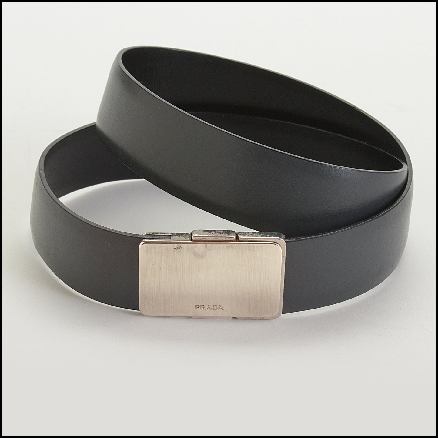 RDC14723 PRADA Grey Leather Push-Plaque Logo Belt Size XS