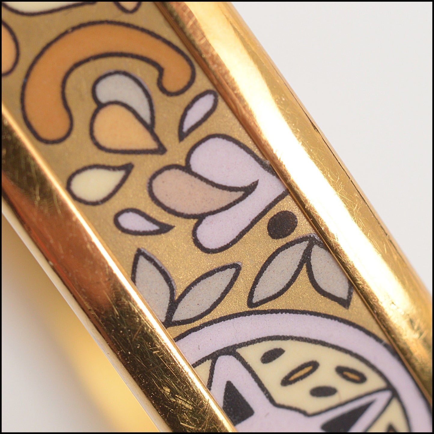 RDC14698 HERMES Gold Narrow Printed Enamel Bangle Size XS