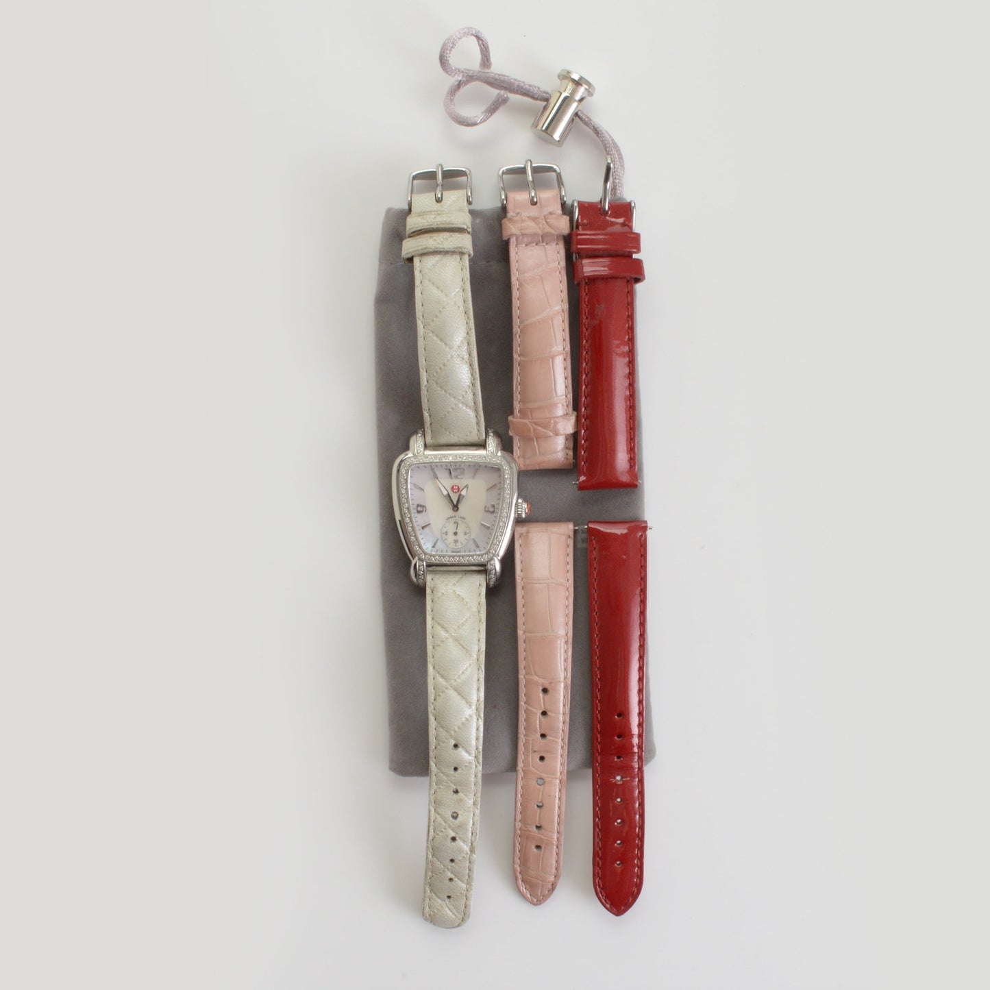 RDC14731 Michele Diamond Bezel Mop Trapezoid Urban Lady Watch w/ 2 Extra Bands