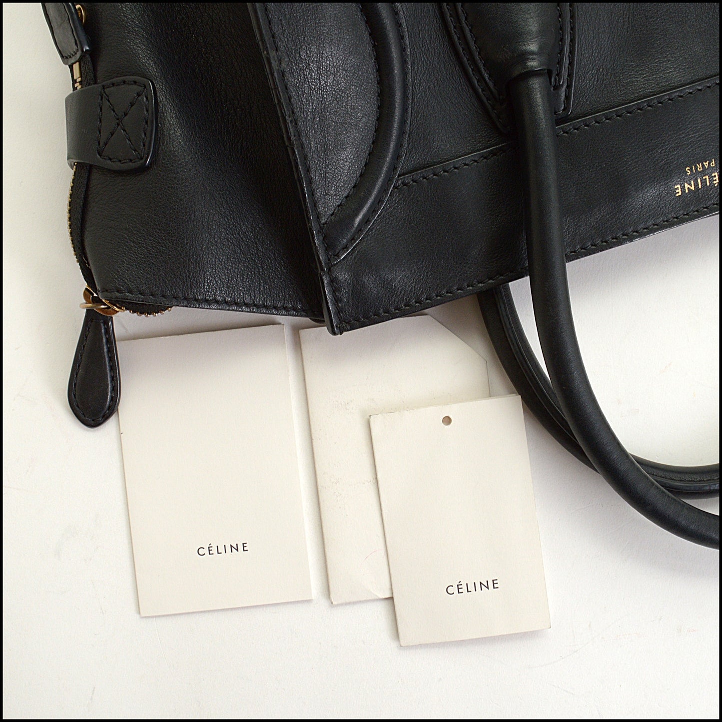 RDC14877 CELINE Black Leather Mini Luggage Tote Bag