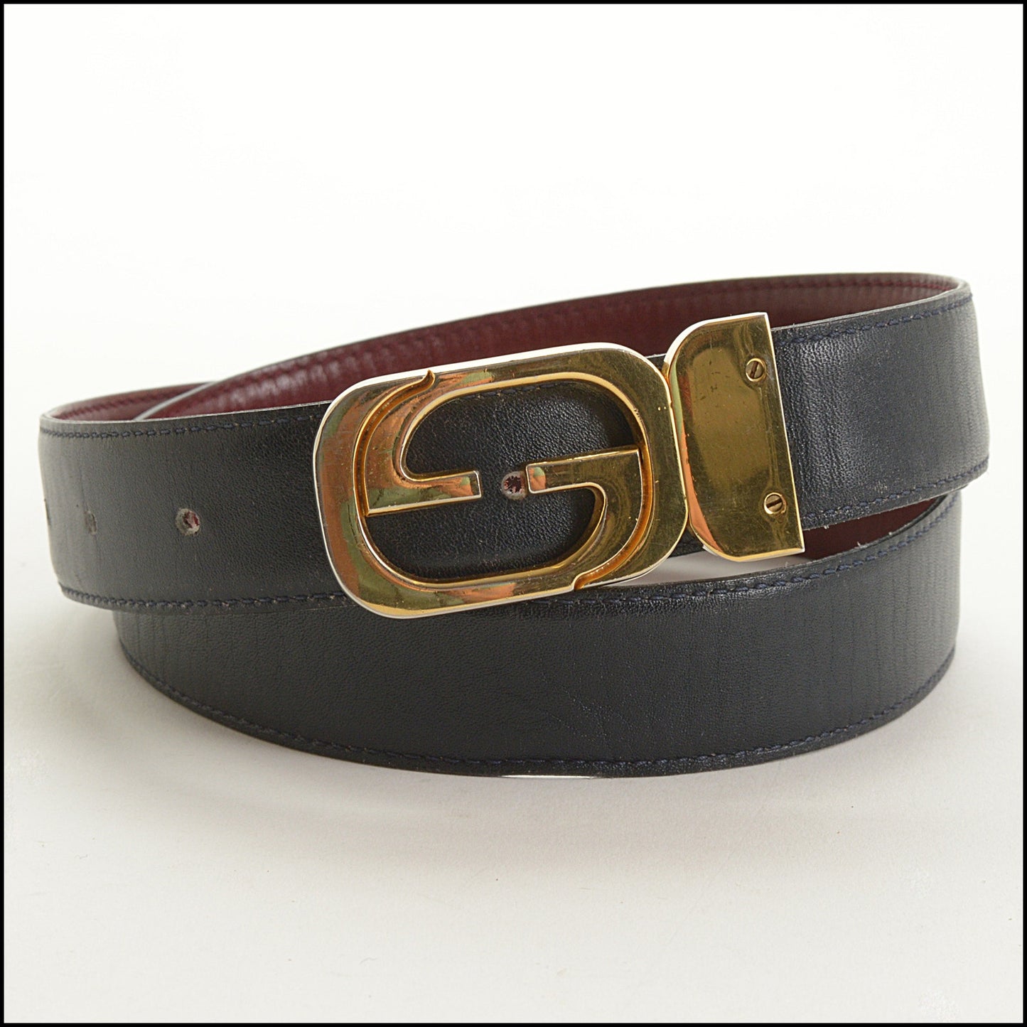 RDC15561 GUCCI Vintage Black/Rouge Leather Reversible GG Buckle Belt Size 90