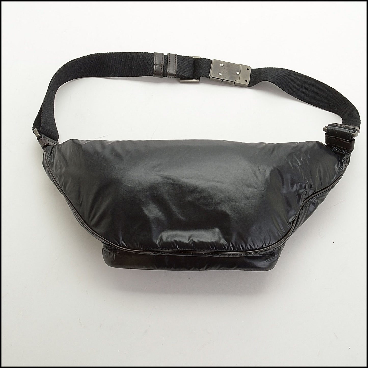 RDC14027 Authentic BOTTEGA VENETA Brown Leather & Black Nylon Fanny Pack