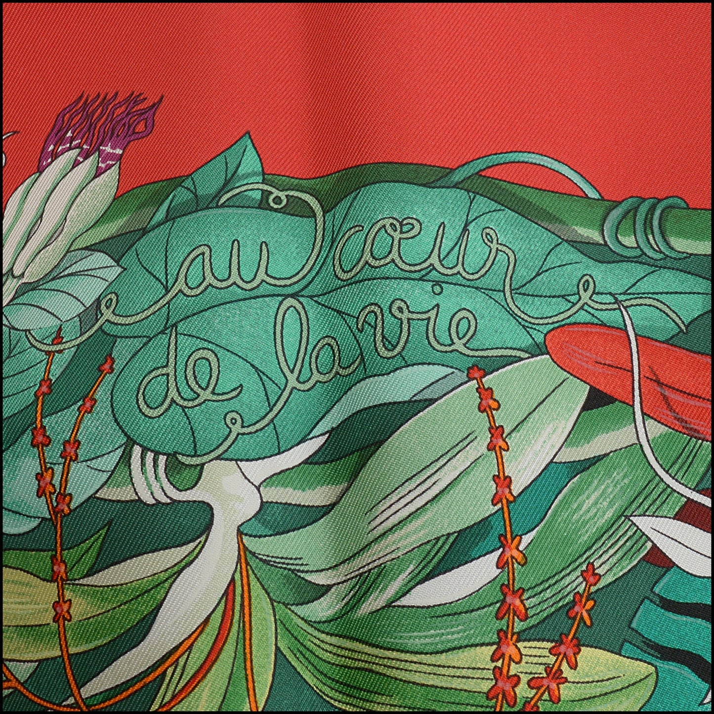 RDC14790 HERMES Red/Green/Multi. Flora & Fauna Silk Scarf 90