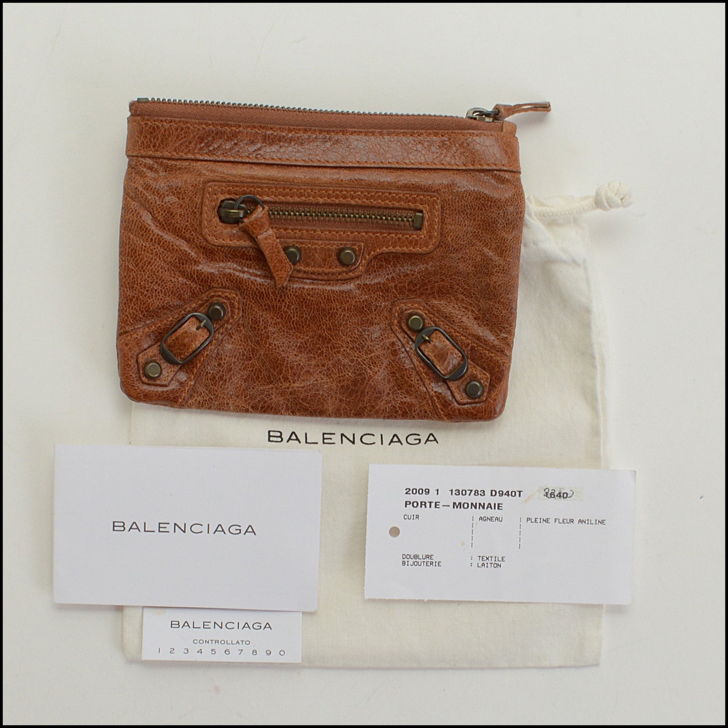 RDC14519 BALENCIAGA SS '09 Autumn Brown Lambskin Coin Pouch Mini Purse
