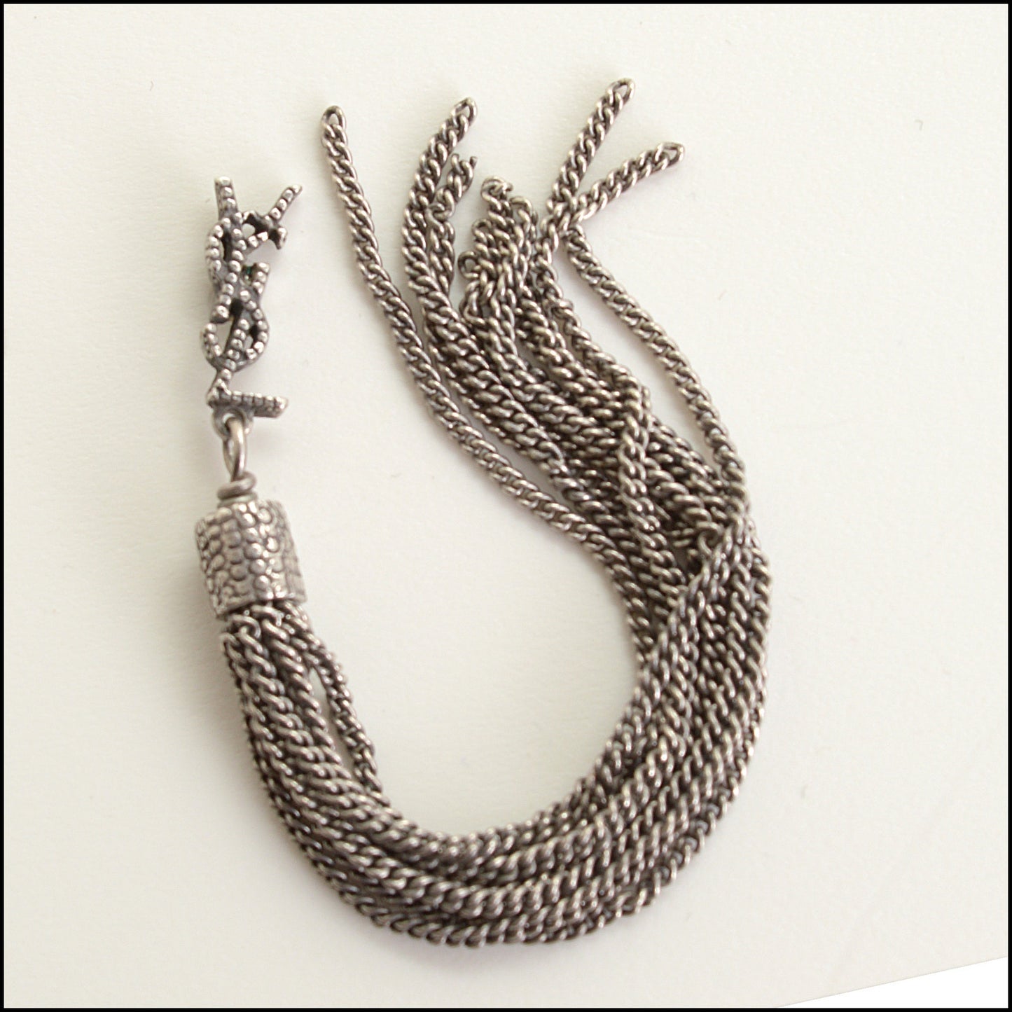 RDC14708 SAINT LAURENT YSL Dark Silver Chain Fringe Dangle Earrings