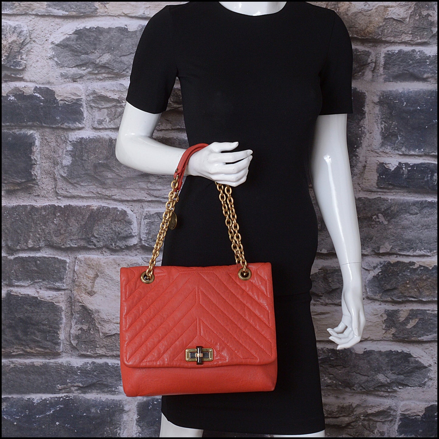 RDC14817 LANVIN Poppy Red Leather Medium Happy Handbag