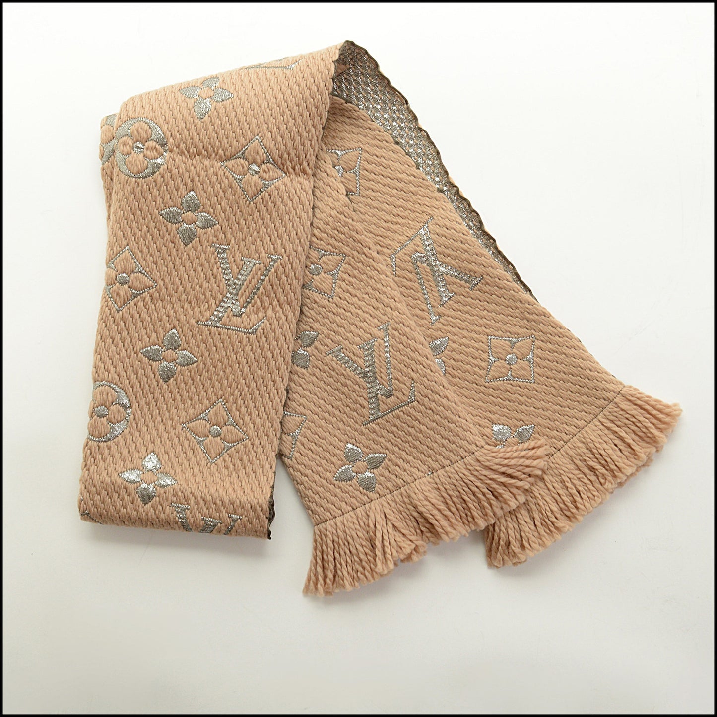 RDC15045 LOUIS VUITTON Beige / Silver LV Logomania Wool Scarf
