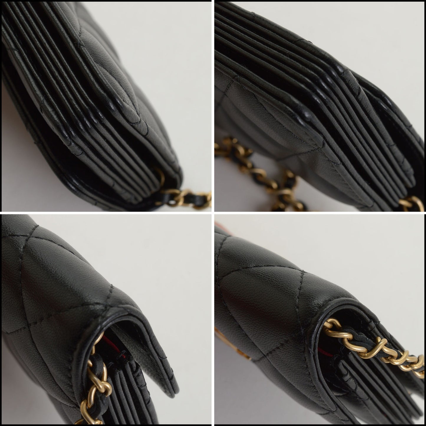 RDC14764 CHANEL '20 Black Lambskin Romance Ruffle Chain Card Wallet