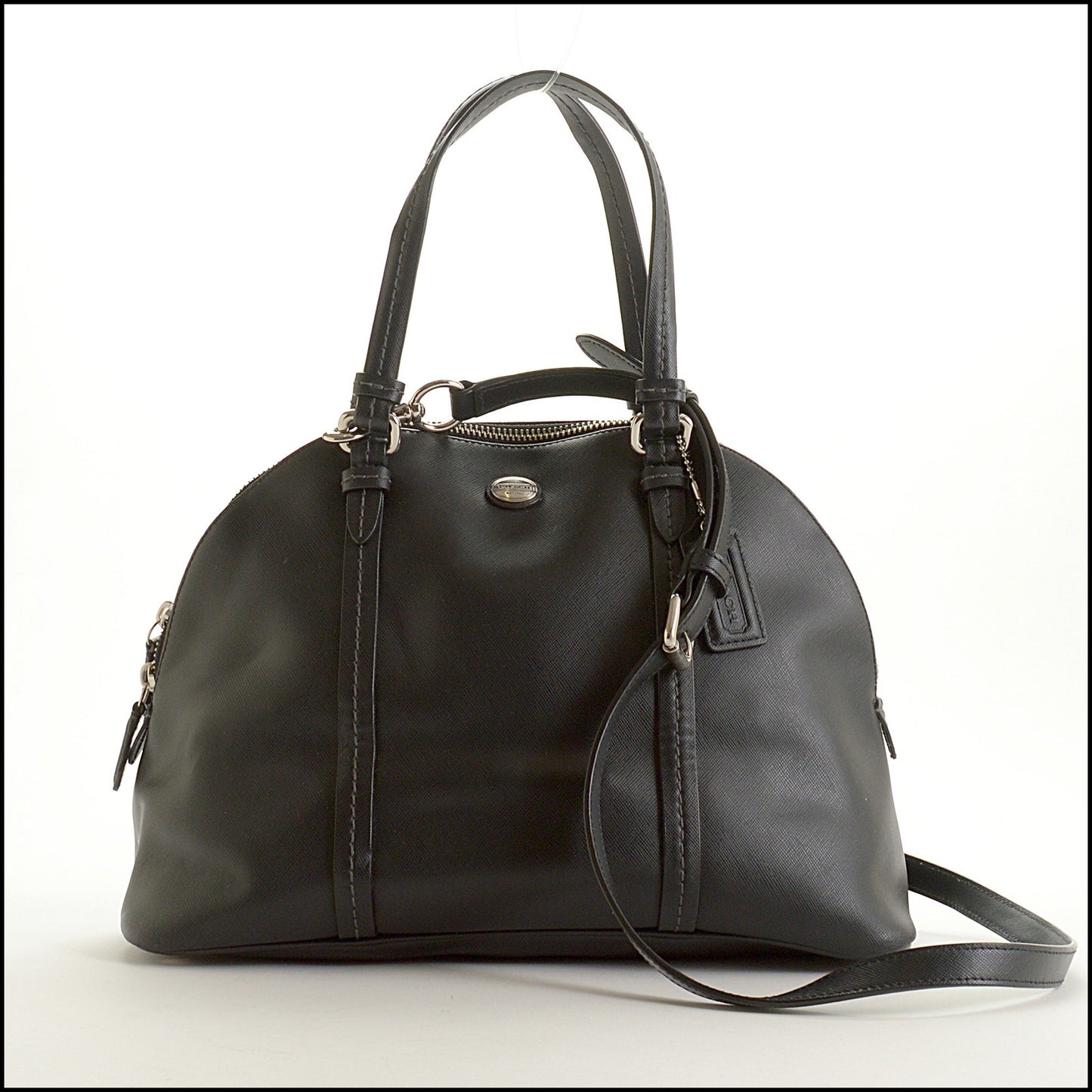 RDC15500 COACH Black Saddle Saffiano Leather Peyton Cora Dome Bag