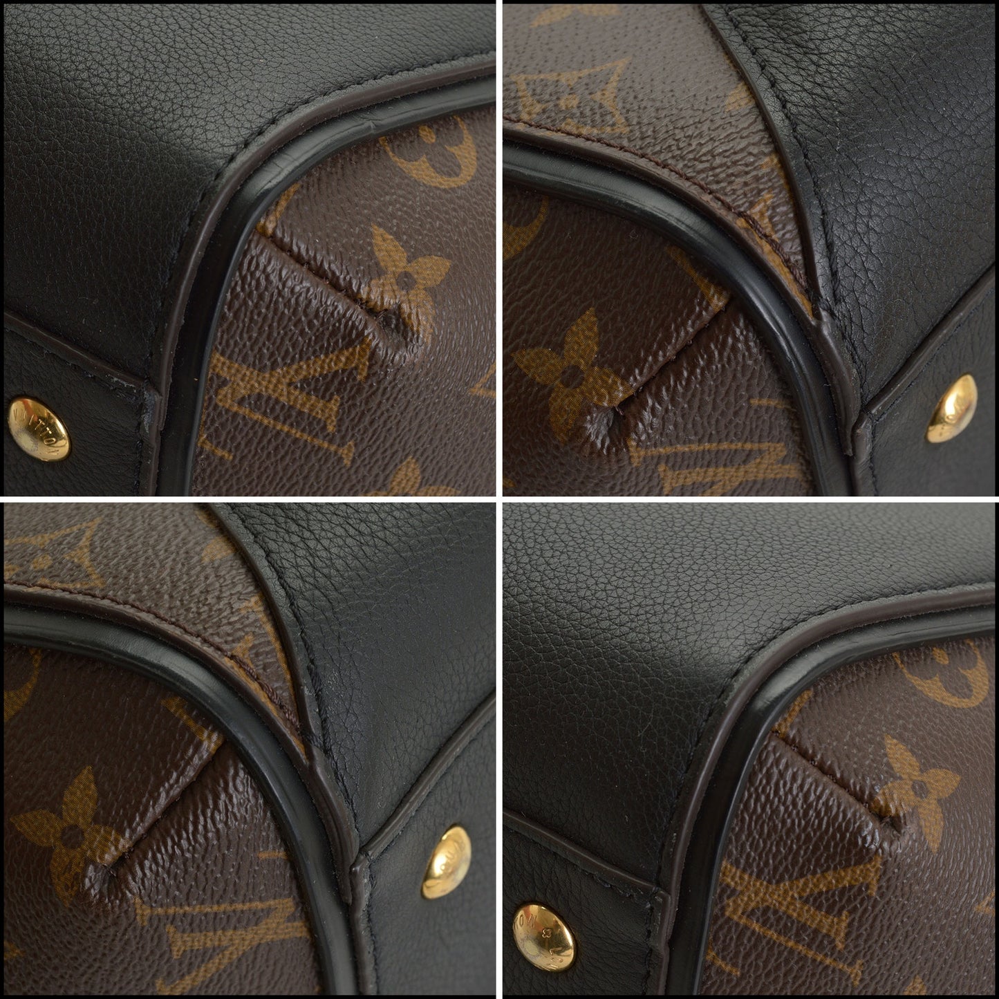 RDC14682 LOUIS VUITTON 2017 Black Leather/Monogram Canvas Kimono MM Tote Bag