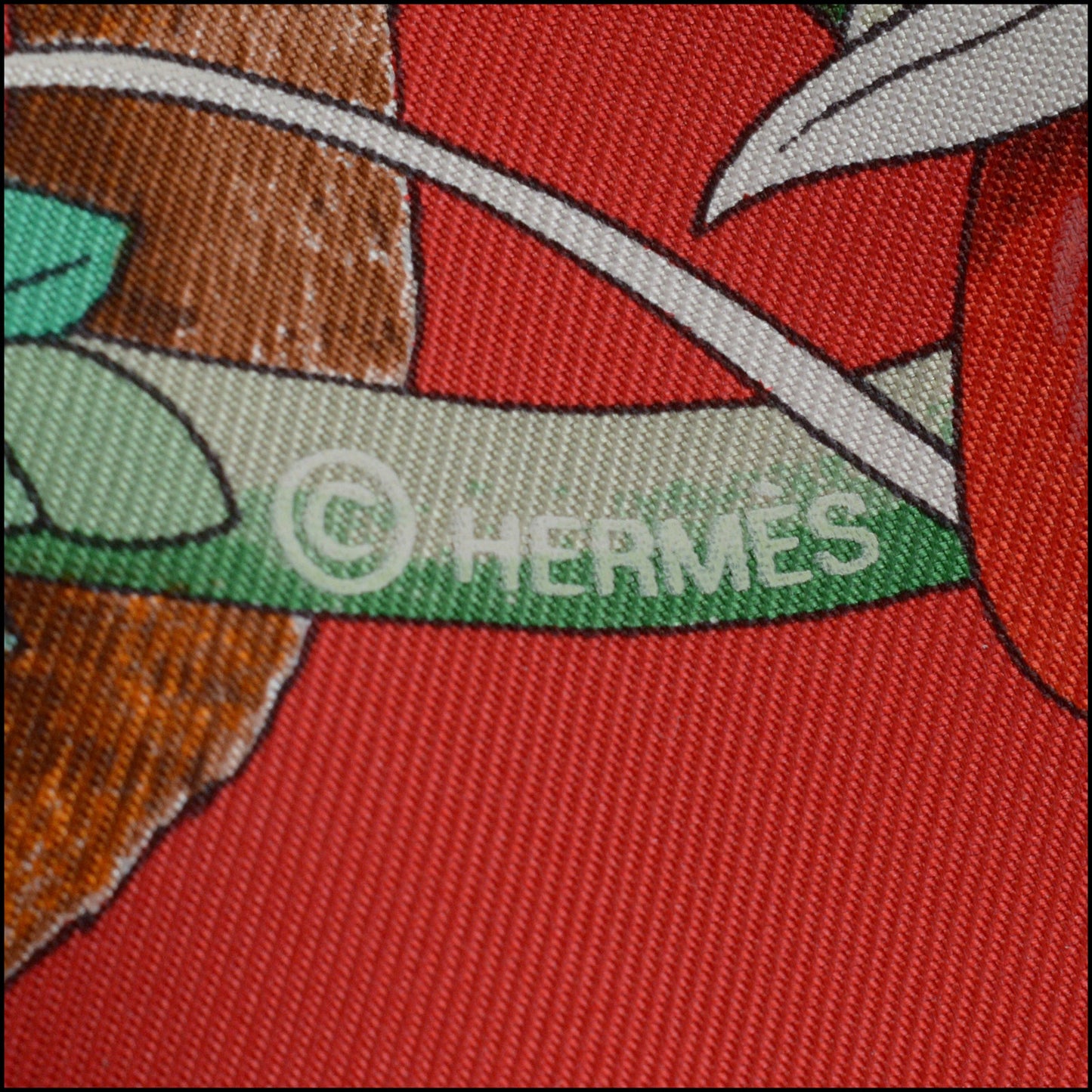 RDC14790 HERMES Red/Green/Multi. Flora & Fauna Silk Scarf 90