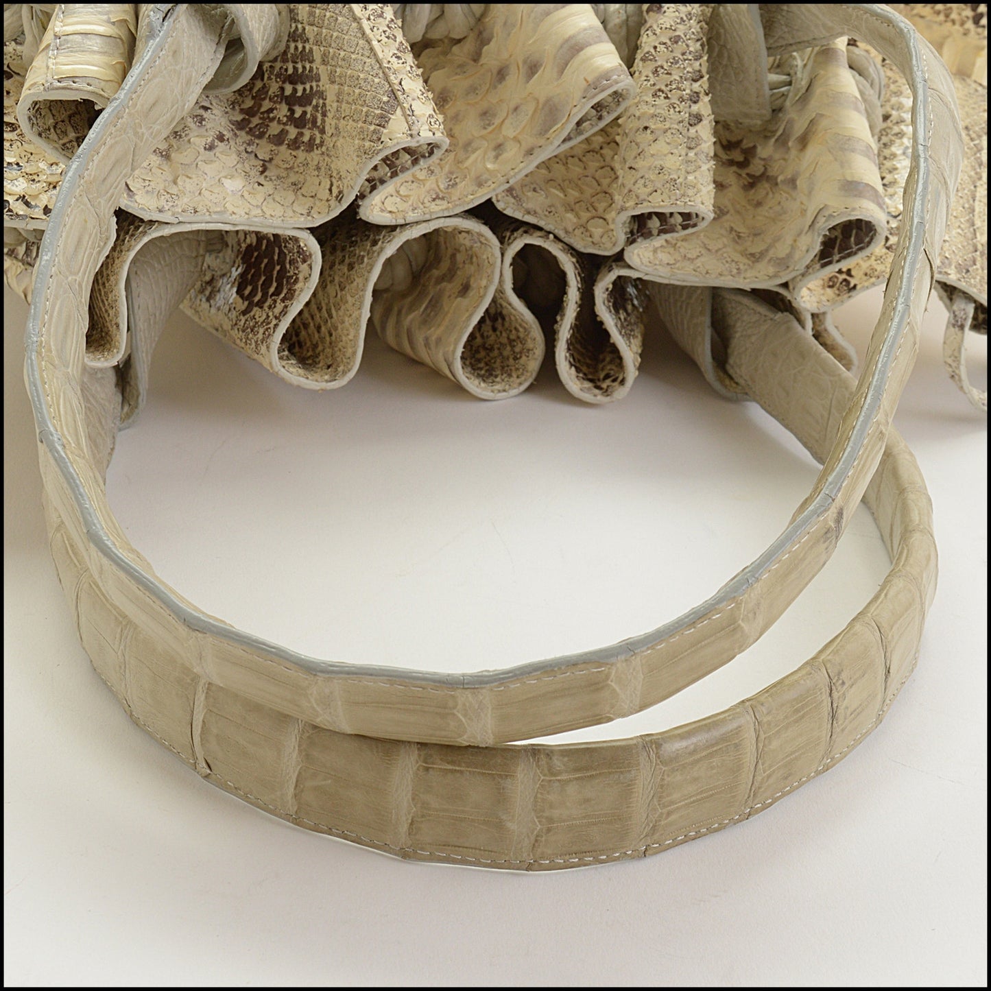RDC14496 Nancy Gonzalez Gray & Cream Python Bag w/ Croc Handles
