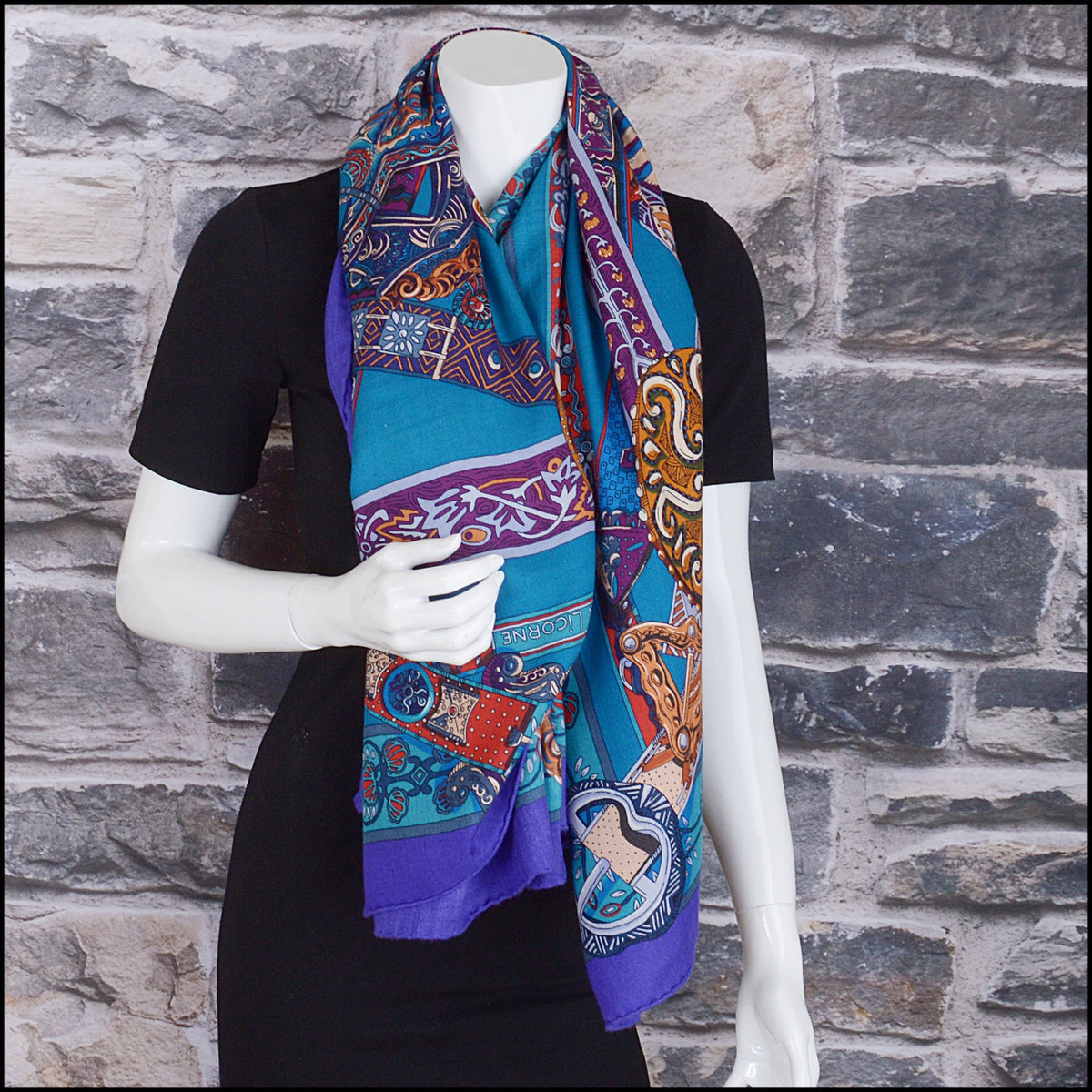 RDC15686 HERMES Violet/Blue/Multi ''Le Songe De La Licorne'' 140 Cashmere Shawl
