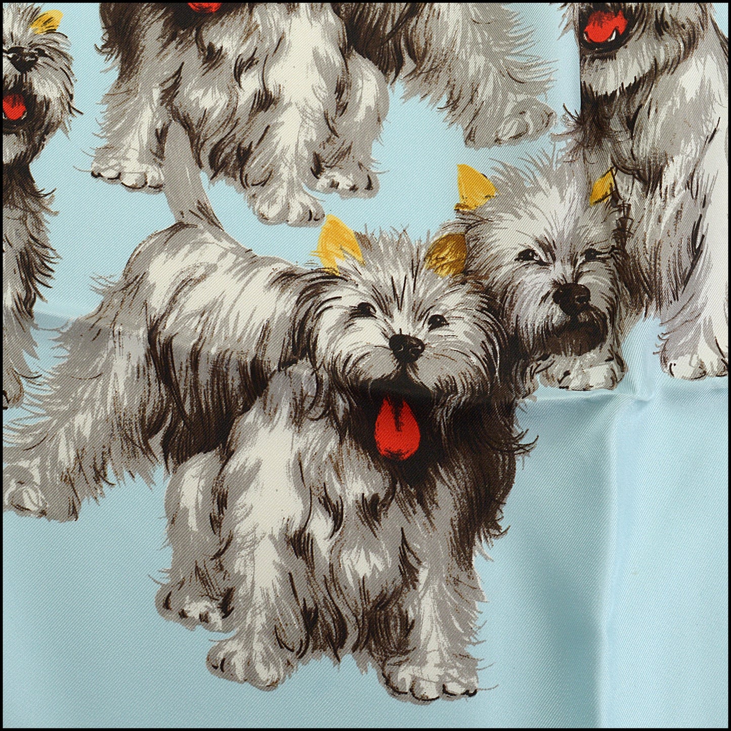 RDC14803 GIANNI VERSACE Vintage Bright & Pale Blue Dogs Silk Scarf