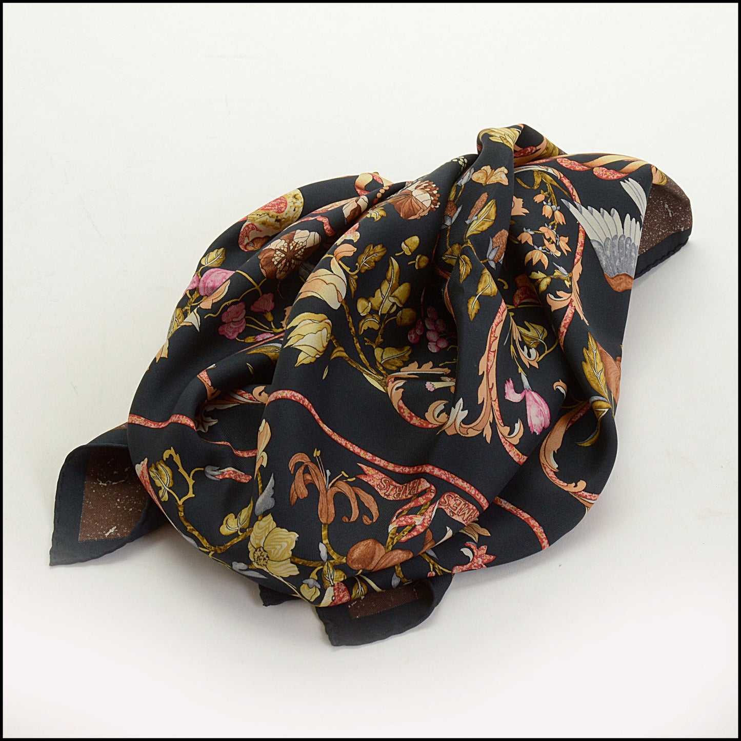RDC14885 HERMES Black/Brown/Multi "Pierres d'Orient" 90cm Scarf