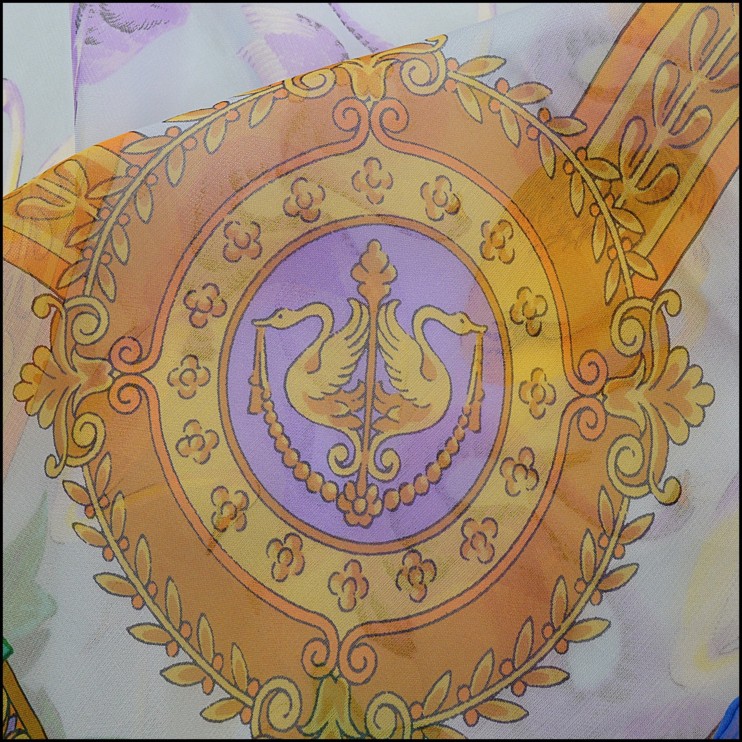 RDC14797 GIANNI VERSACE Vintage Blue Swans Silk Chiffon Scarf