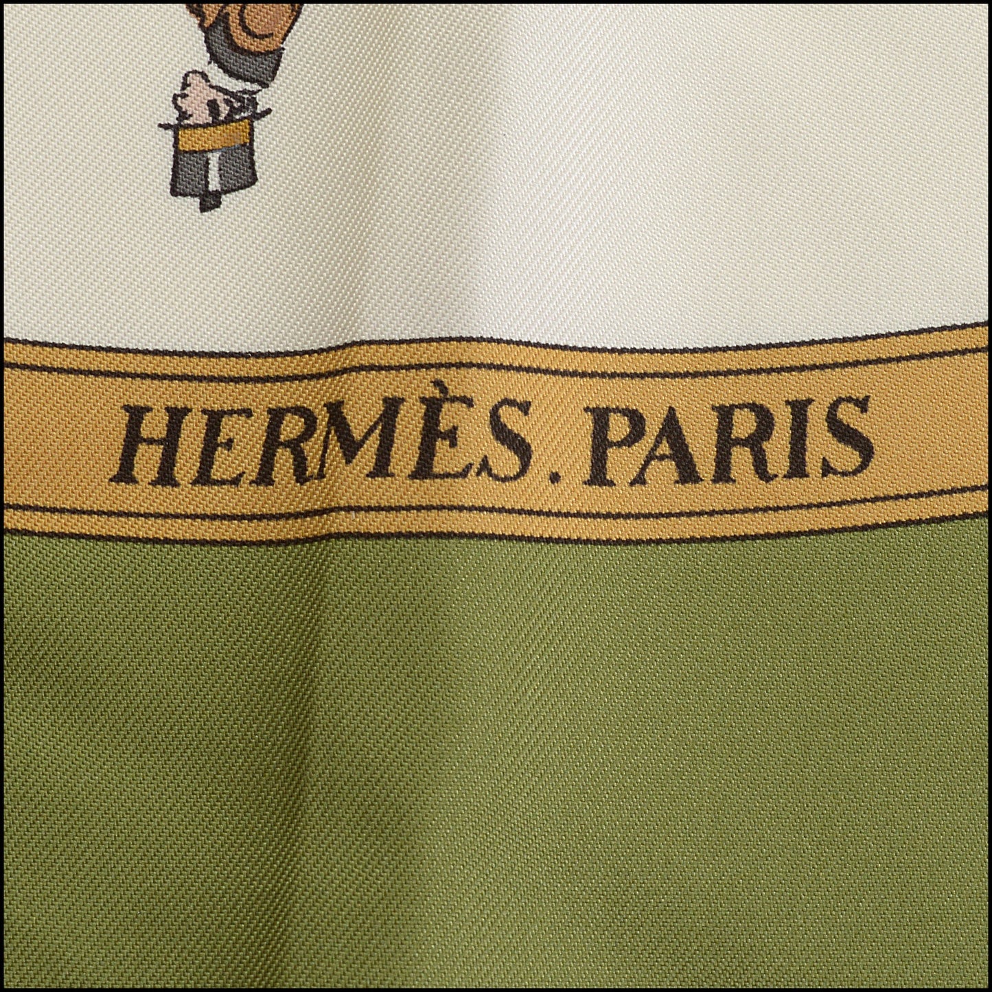 RDC14886 HERMES Green/White "La Promenade de Longchamps" 90cm Scarf