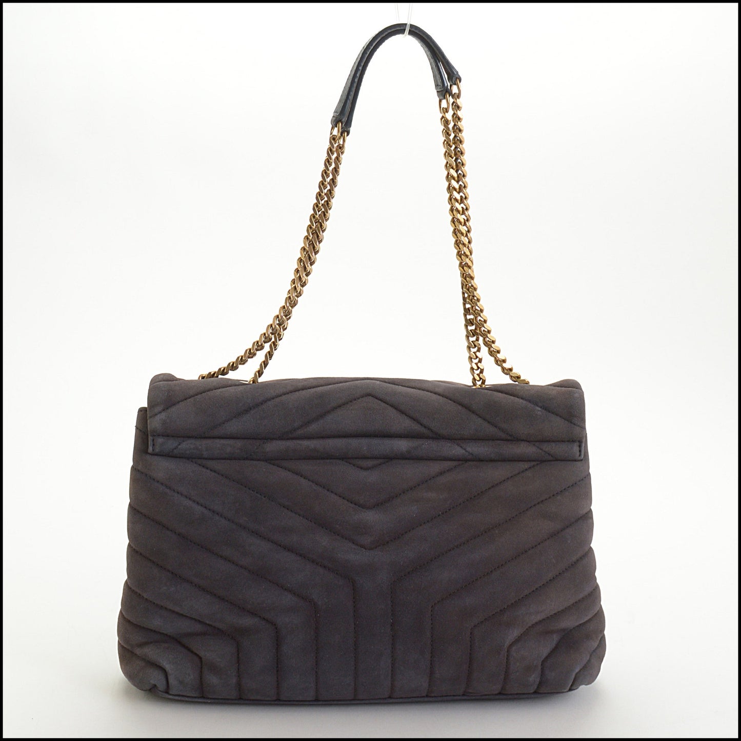 RDC14528 SAINT LAURENT Brown Quilted Suede Loulou Small Shoulder Bag