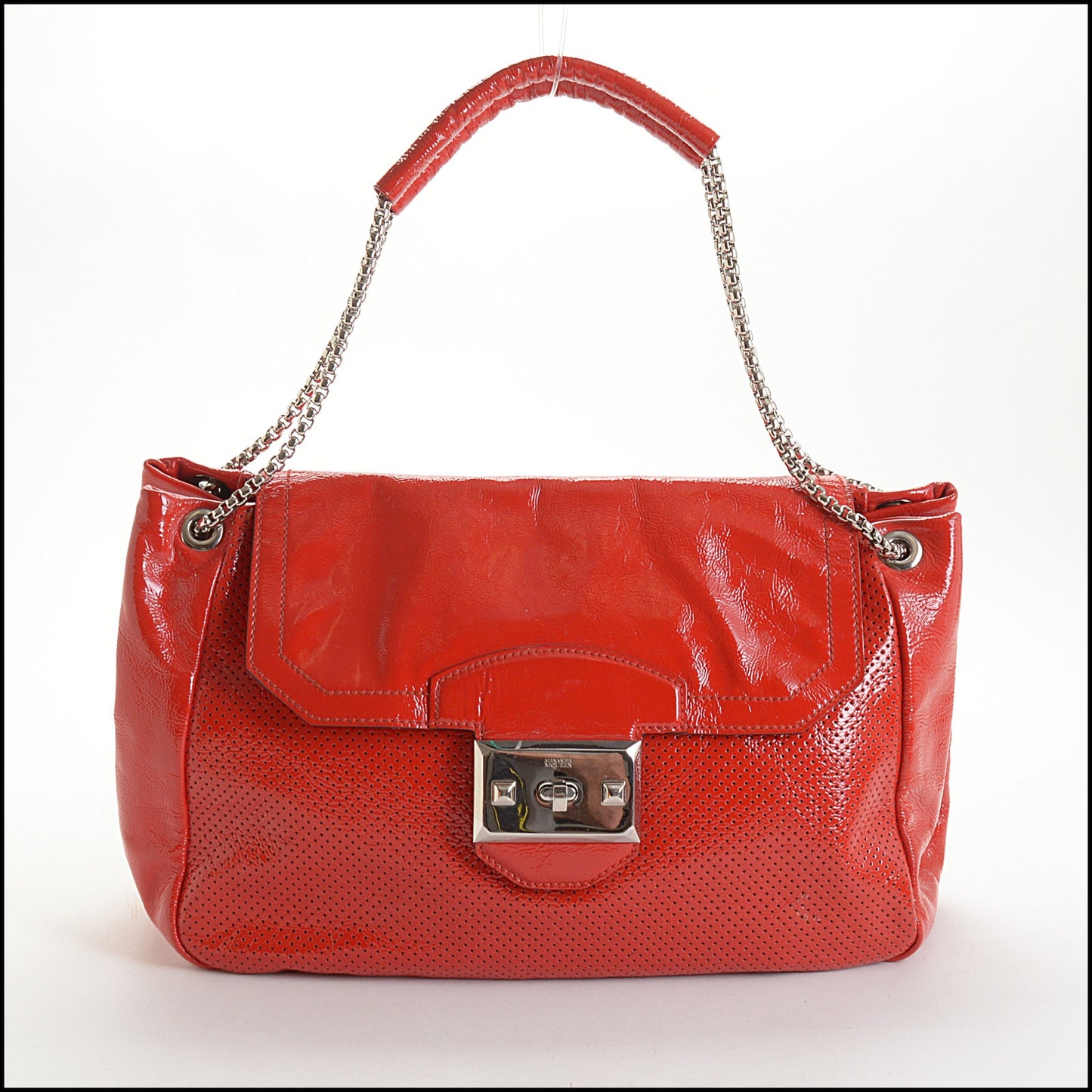 RDC14646 ALEXANDER MCQUEEN Red Patent Perforated Flap Bag