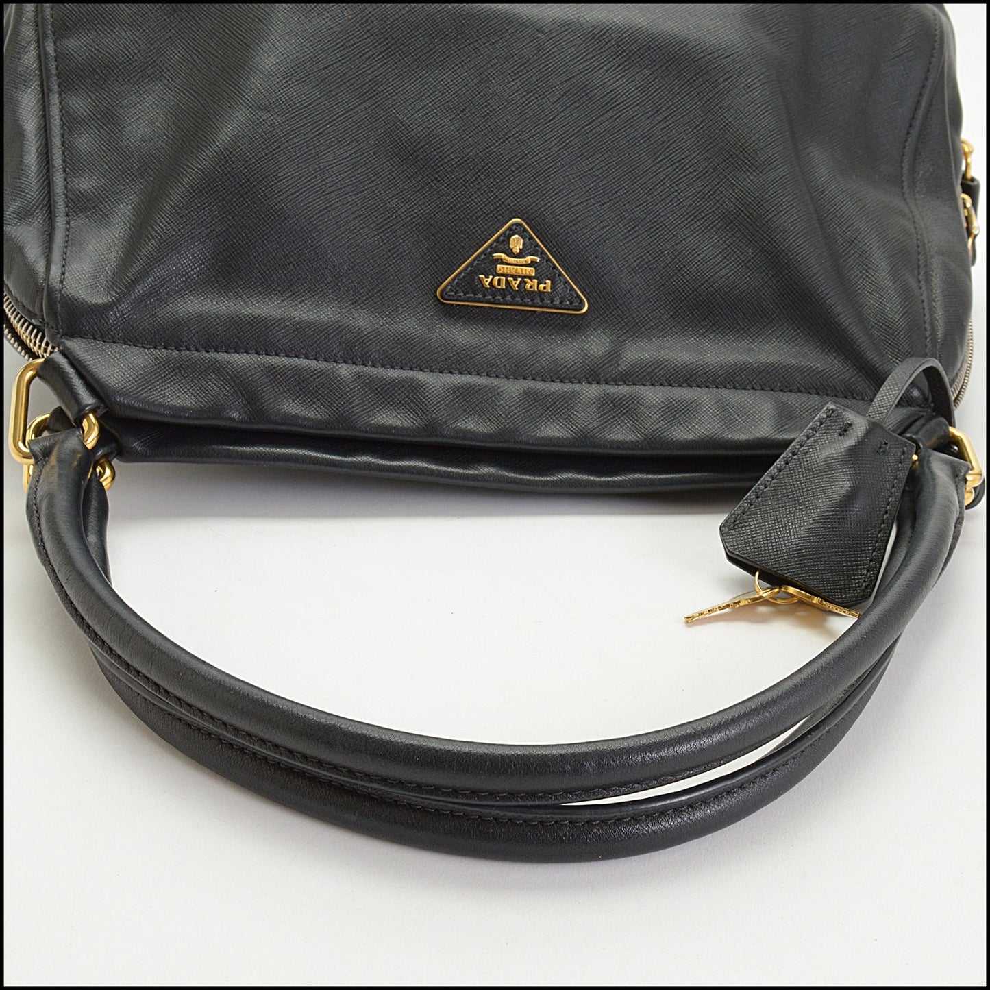 RDC14812 PRADA Saffiano Leather Gold & Silver Zippers Shoulder Bag