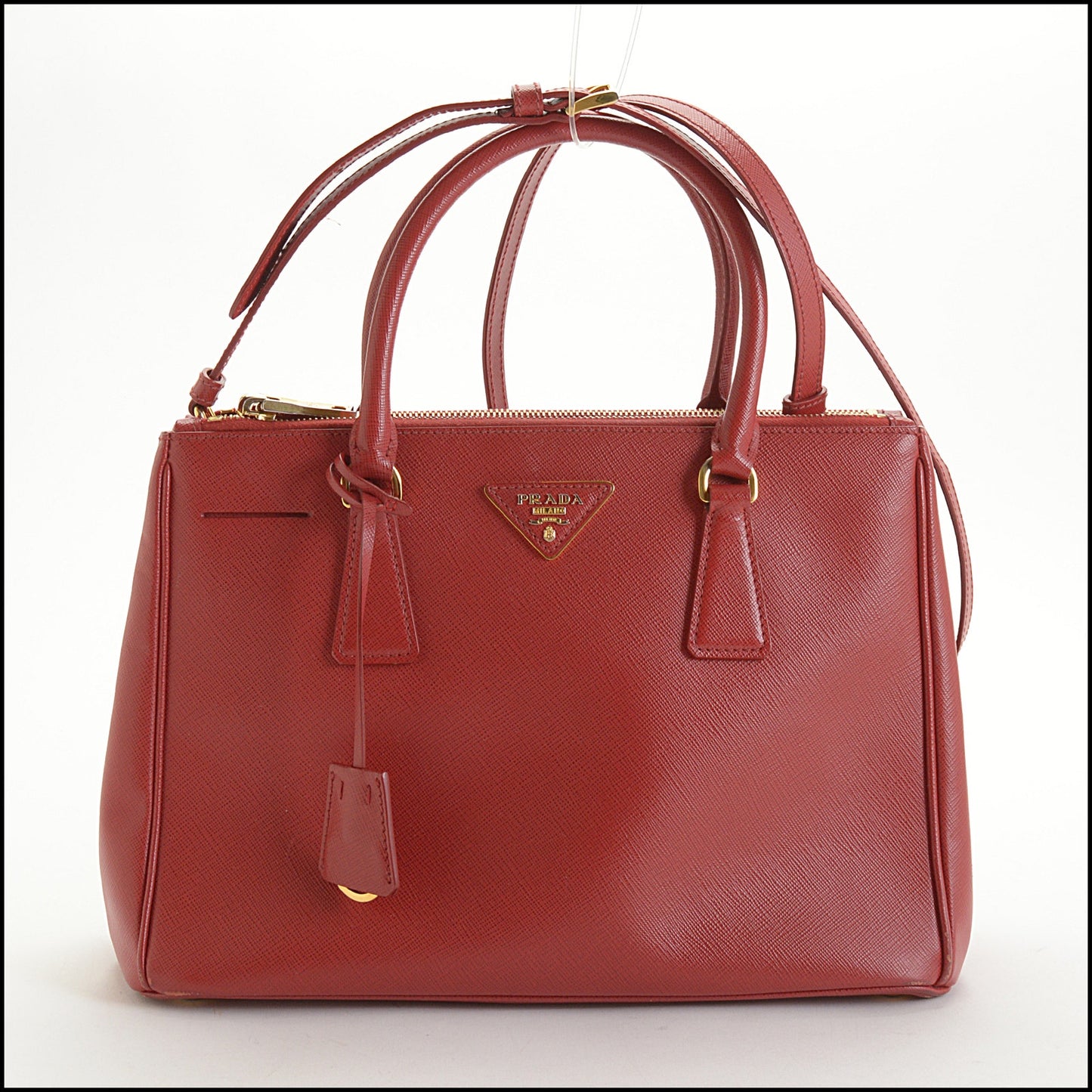 RDC14814 PRADA 2015 Fuoco Red Saffiano Lux Leather Shopping Tote Bag
