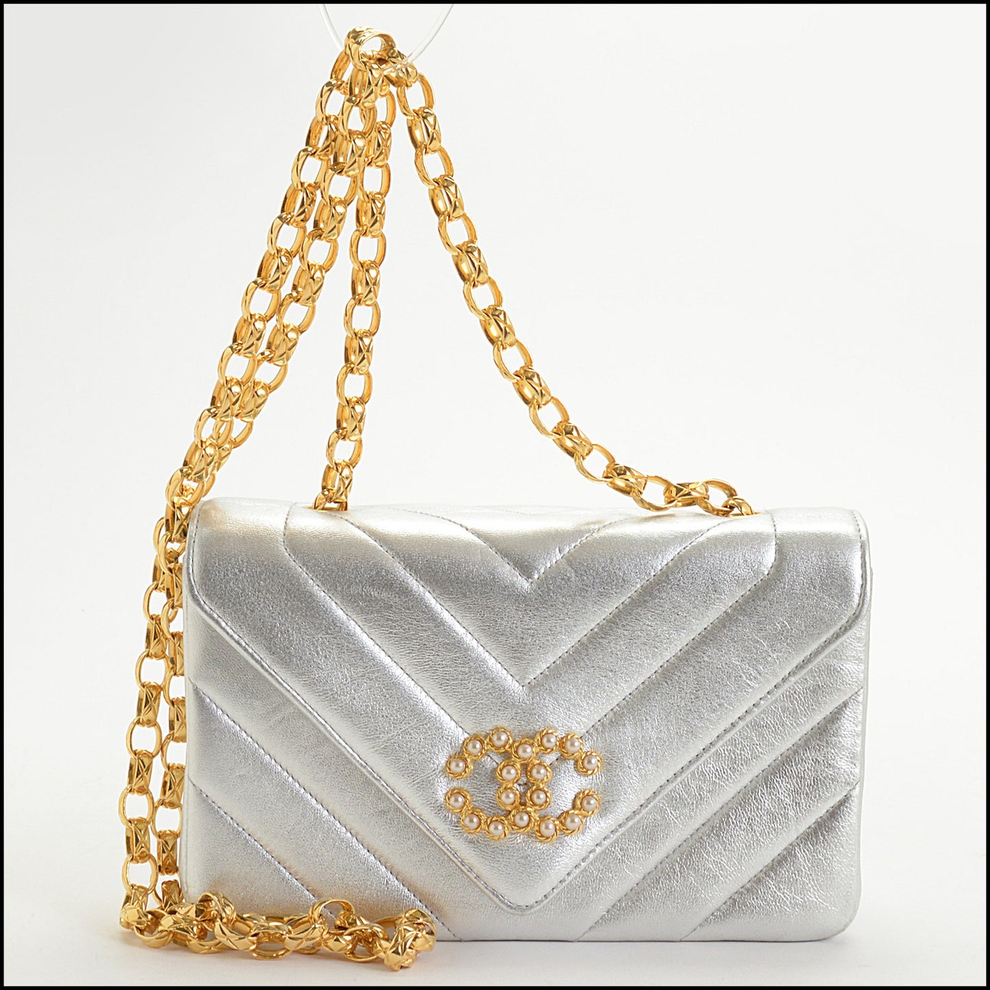 RDC14840 CHANEL Silver CC Flap Mini Lambskin '91-94