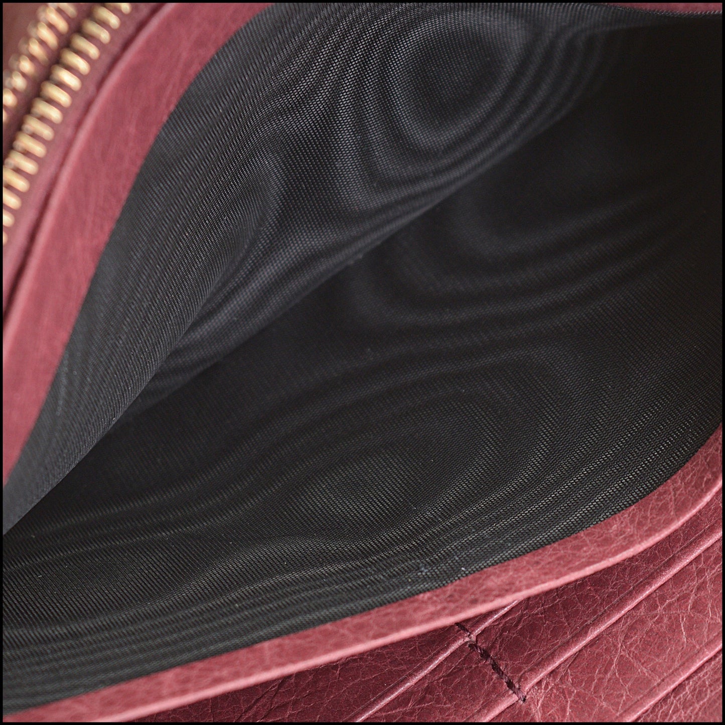 RDC14347 Authentic BALENCIAGA '12 Burgundy Lambskin Rose Gold HW Money Wallet