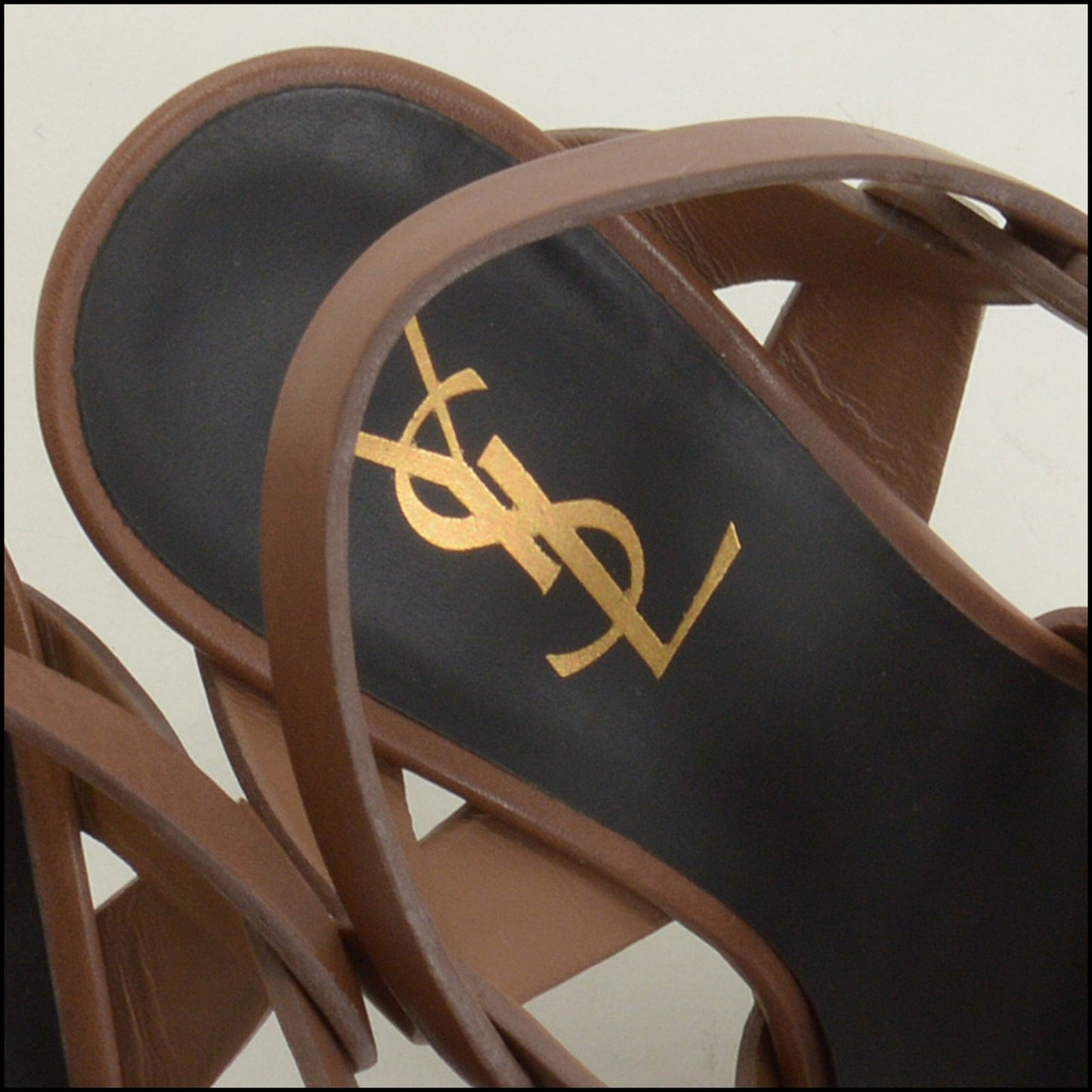 RDC15194 SAINT LAURENT Brown Leather Tribute T-Strap Platform Heel Size 38