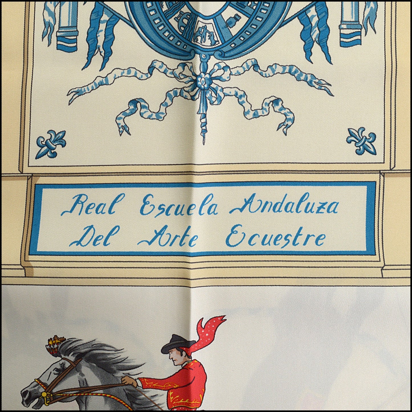RDC14808 HERMES Blue/White Real Escuela Andaluza 90 Silk Scarf