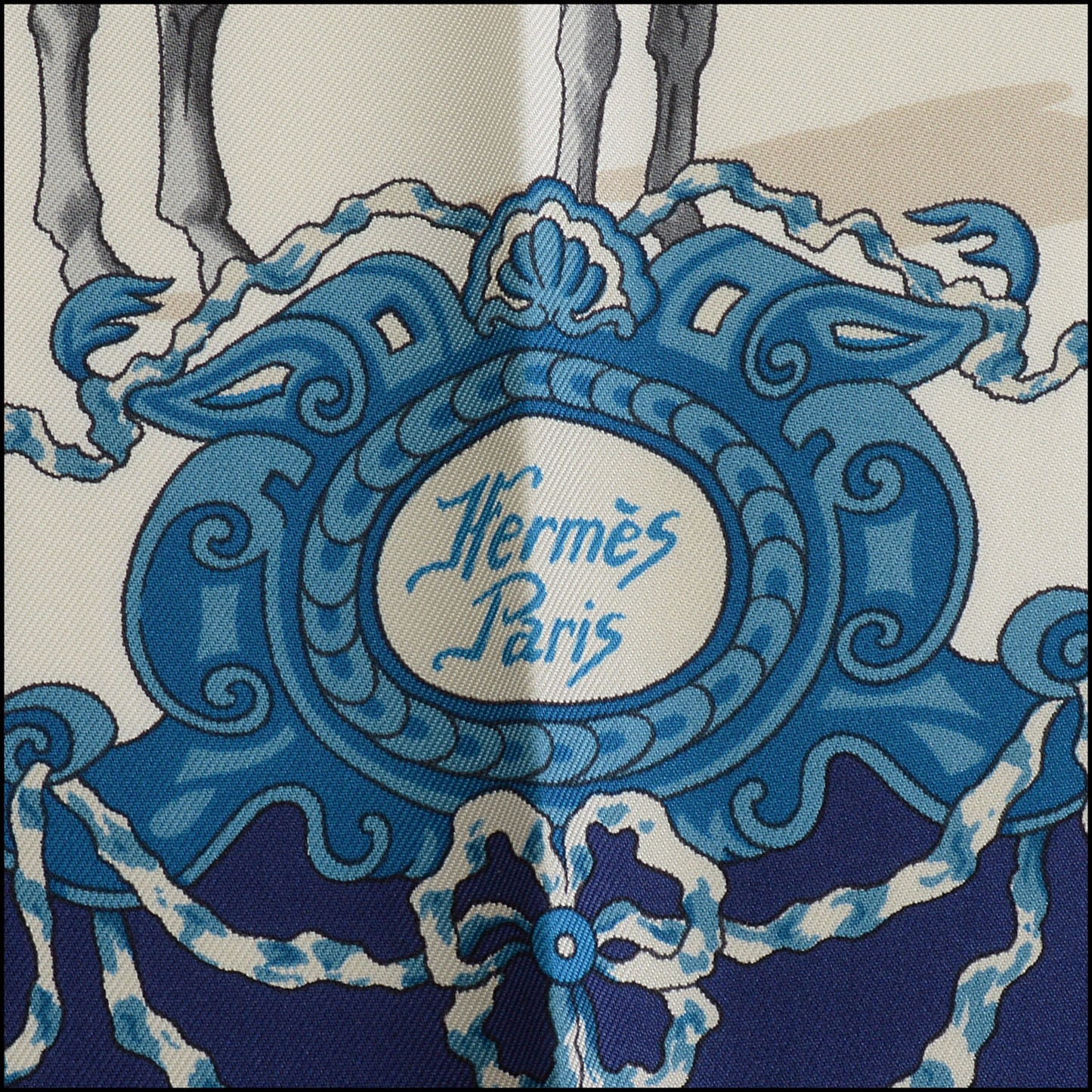 RDC14808 HERMES Blue/White Real Escuela Andaluza 90 Silk Scarf