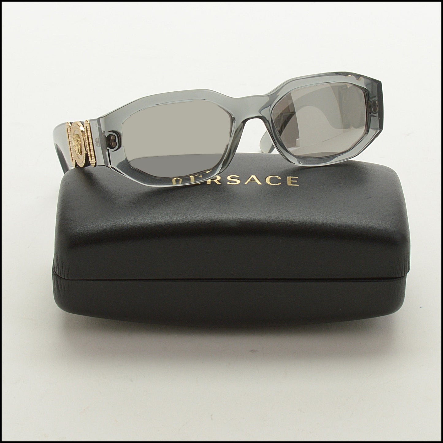 RDC14997 VERSACE Grey Translucent Acetate Gold Medusa Accent Biggie Unisex Sunglasses