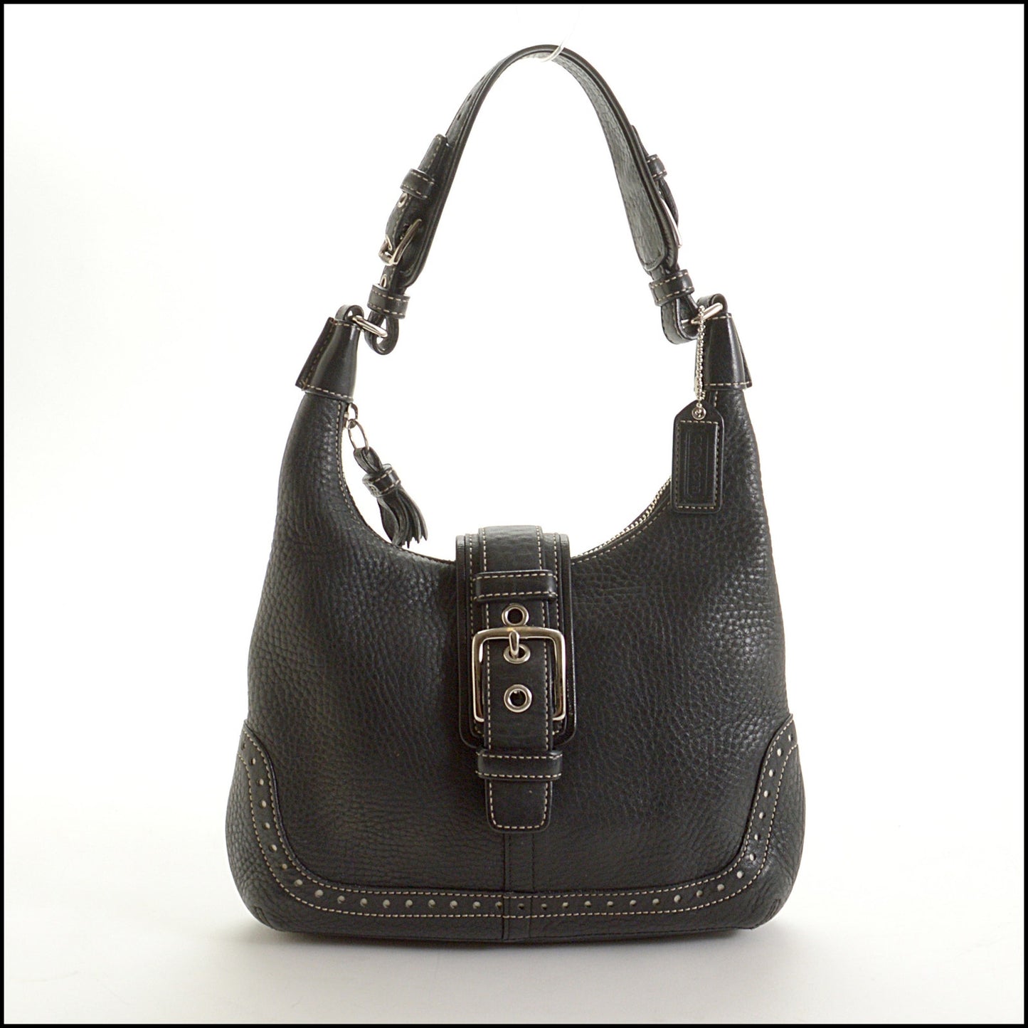 RDC15081 COACH Black Leather White Dots Hamptons Small Bag