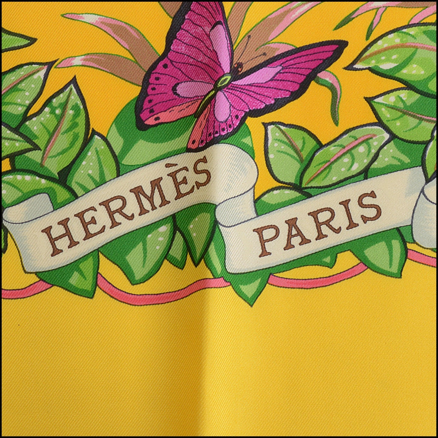 RDC14795 HERMES Yellow "Jungle Love" Leopards Silk Scarf 90