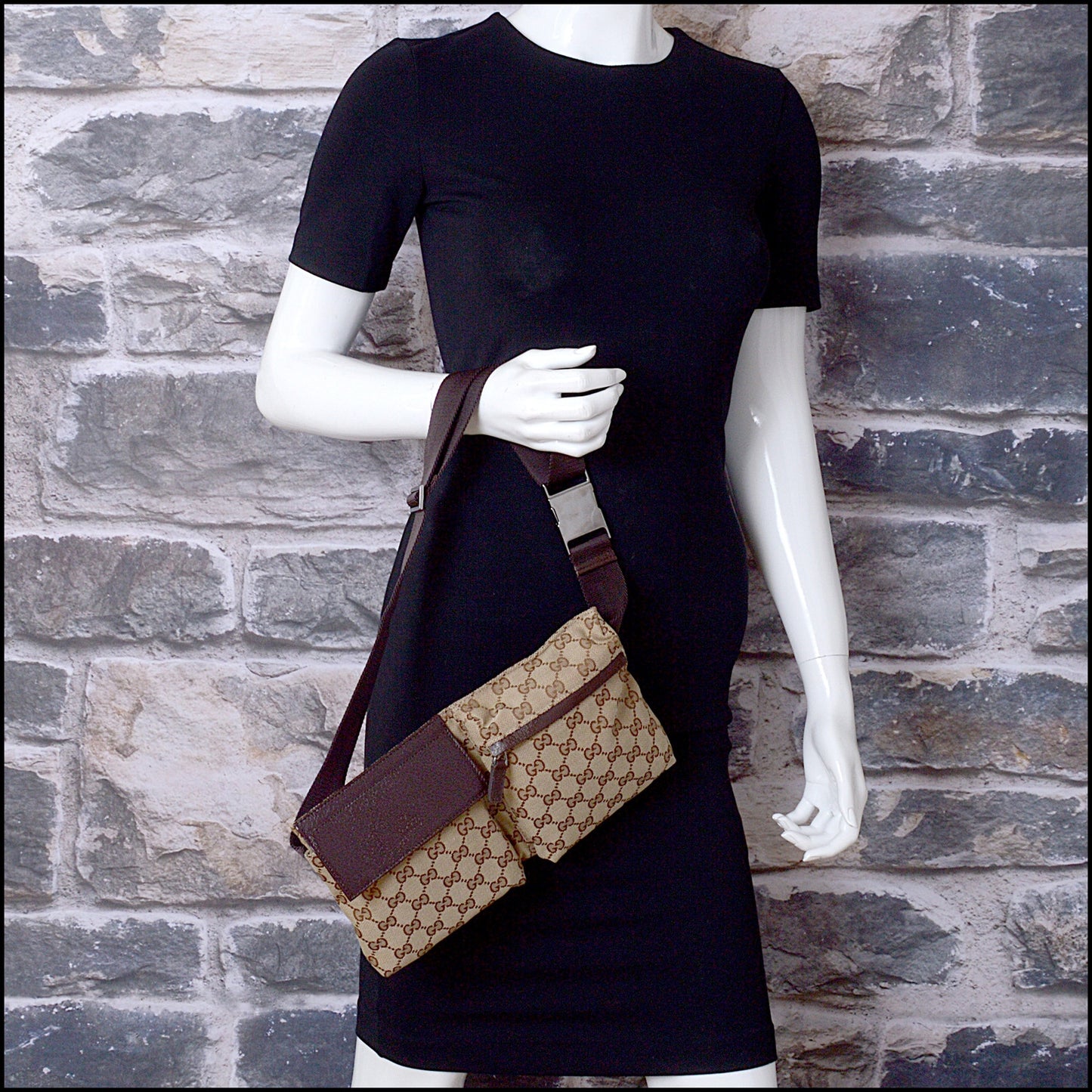 RDC14785 GUCCI Brown Monogram GG Canvas Hip Belt Bag Fanny Pack